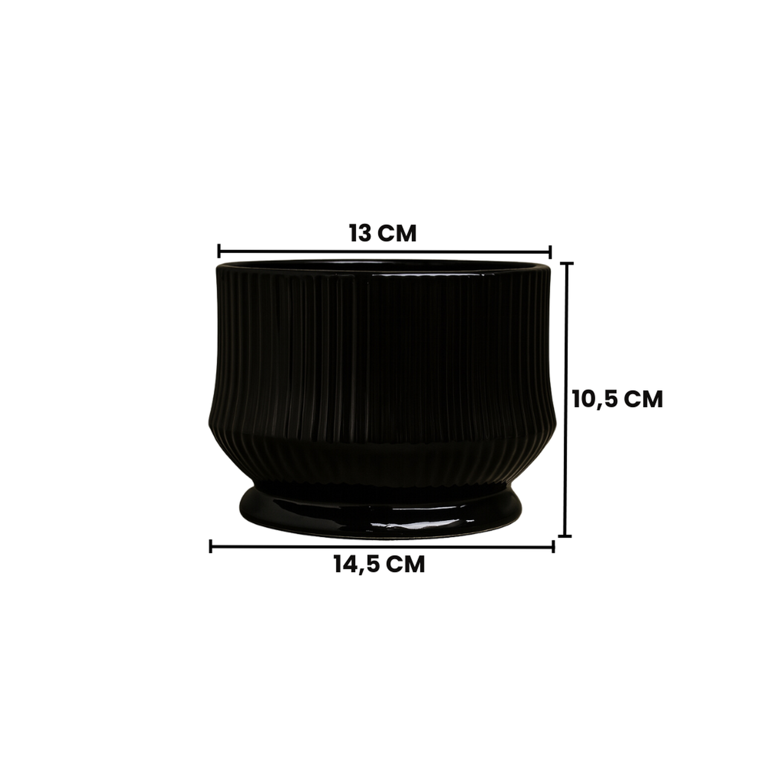 Set 4 Maceteros Maceta De Ceramica Negro Textura Acanalada-3