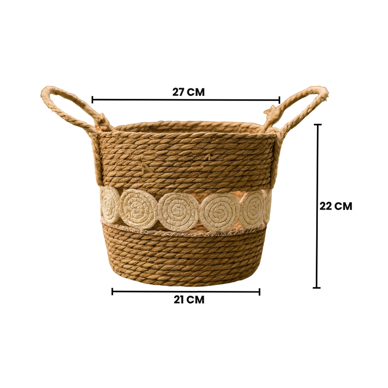 Canasto Cesta Yute Diseño Circulos Tejido Estilo Rustico M-4