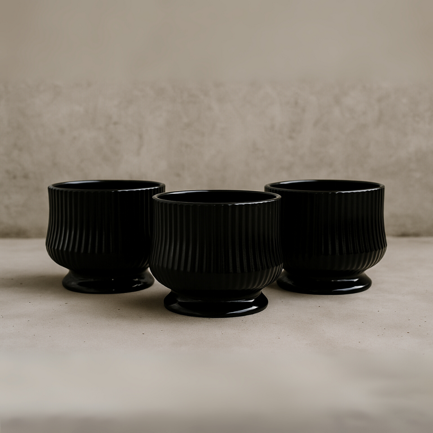 Set 3 Maceteros Maceta De Ceramica Negro Textura Acanalada-2