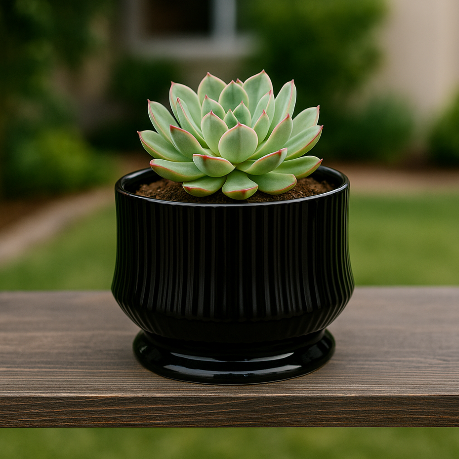 Set 3 Maceteros Maceta De Ceramica Negro Textura Acanalada-4