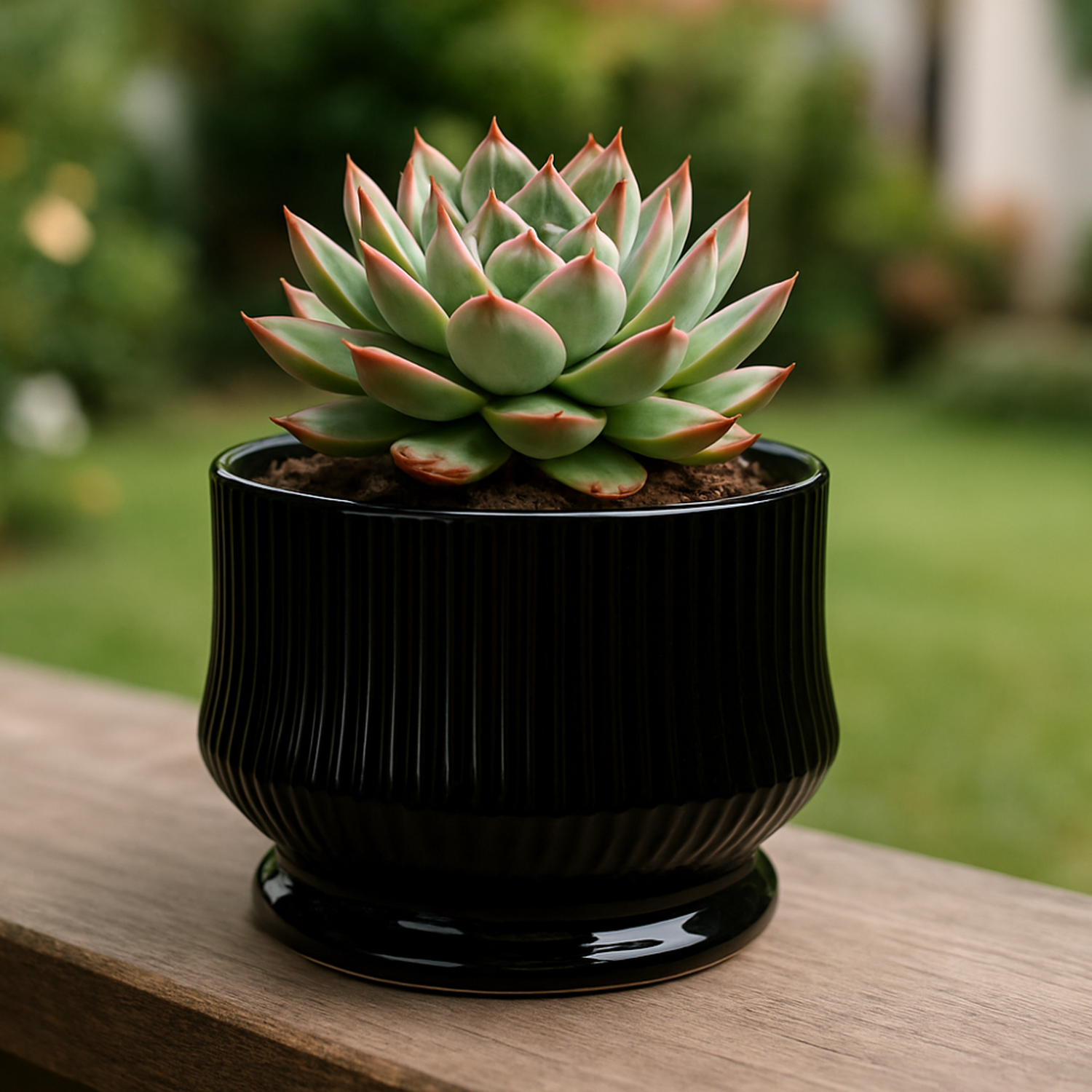 Set 3 Maceteros Maceta De Ceramica Negro Textura Acanalada-5