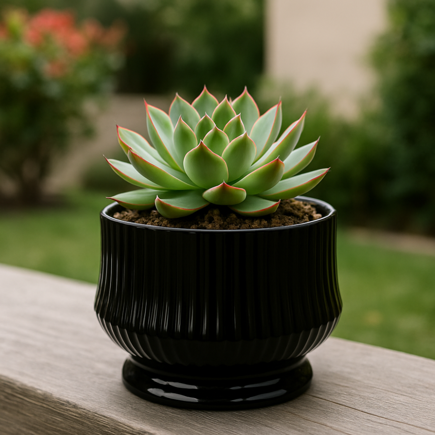 Set 3 Maceteros Maceta De Ceramica Negro Textura Acanalada-6