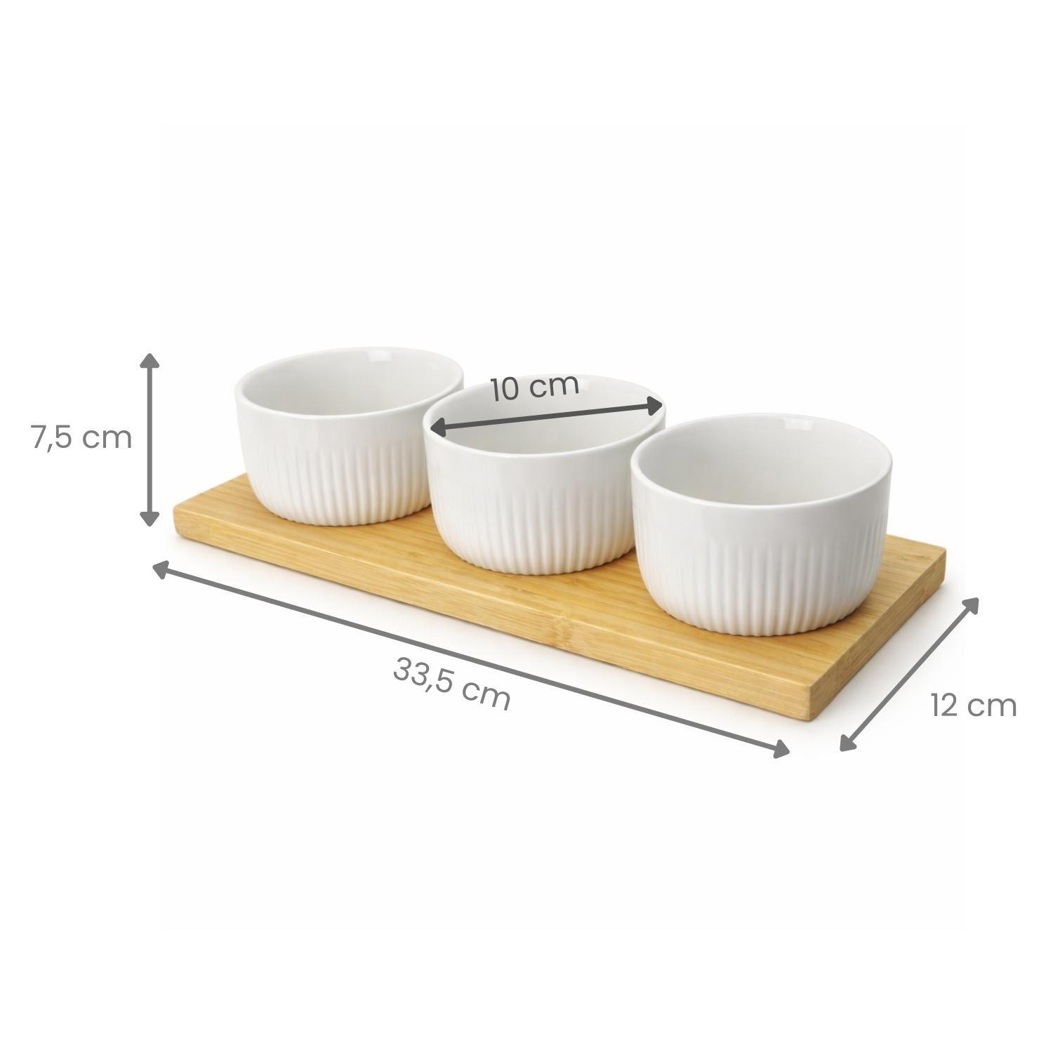 Set Tabla Picoteo Cocktail Pocillos Porcelana Blanco Madera-5