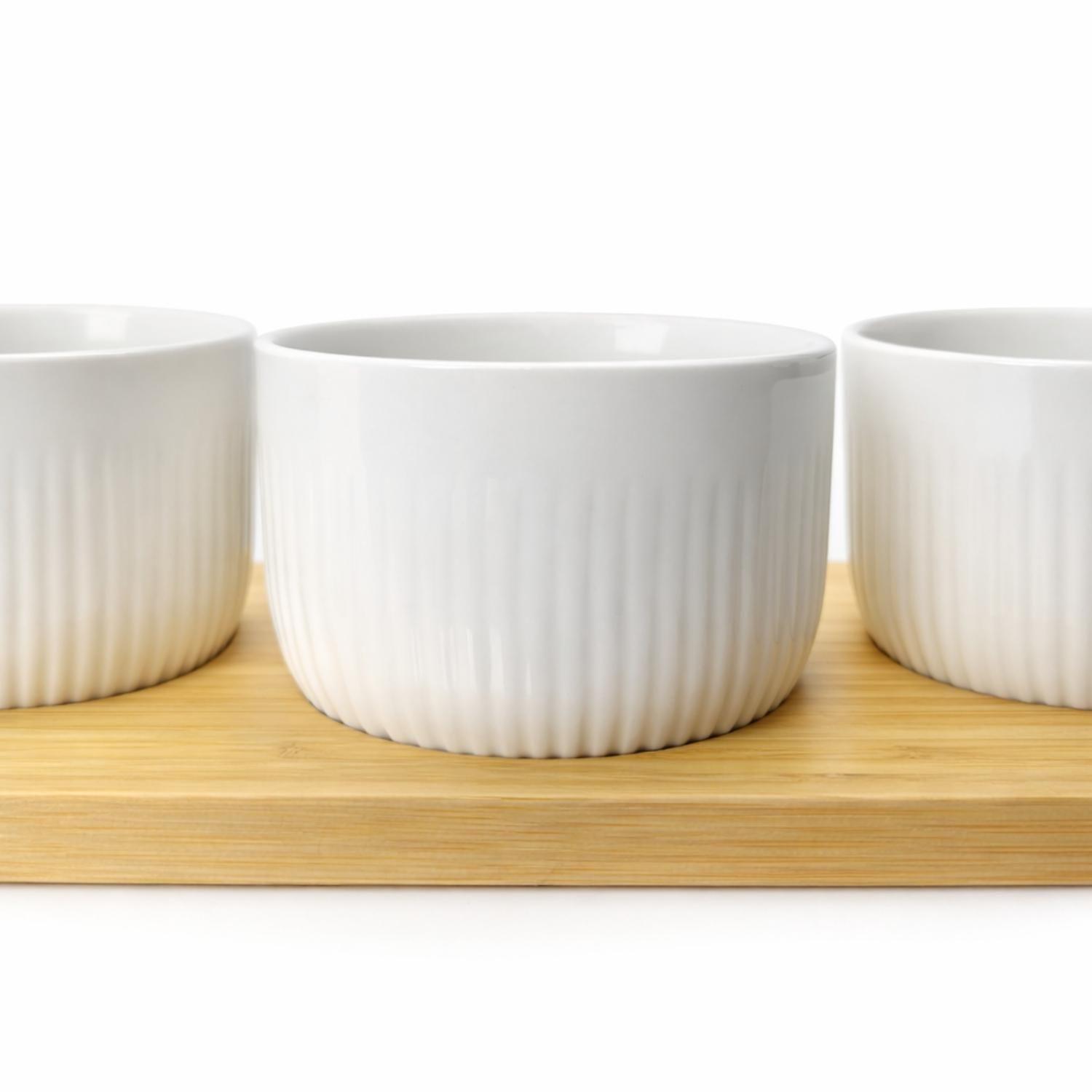 Set Tabla Picoteo Cocktail Pocillos Porcelana Blanco Madera-7
