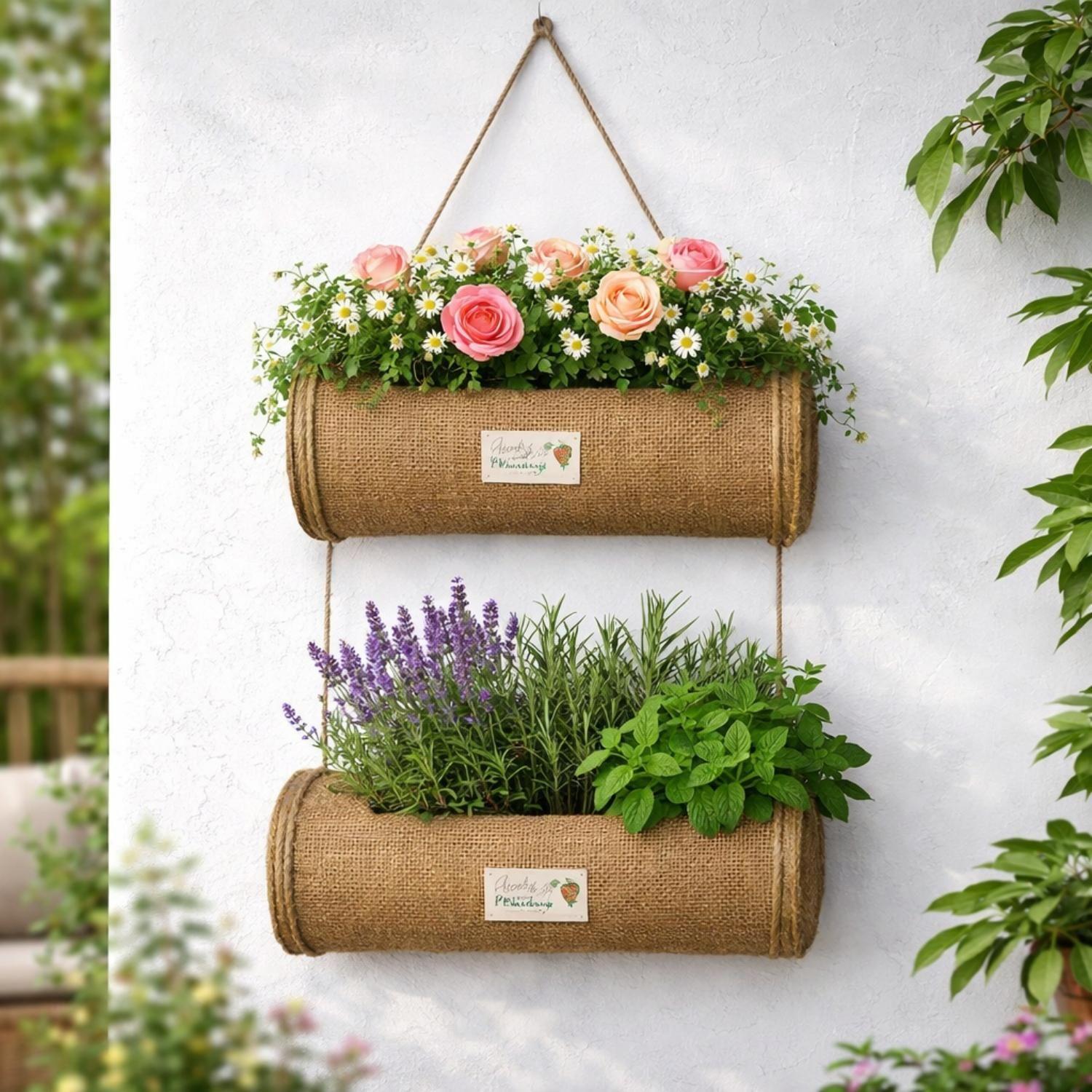 Maceta Macetero Colgante Cesta Yute 2 Niveles Jardinera-2