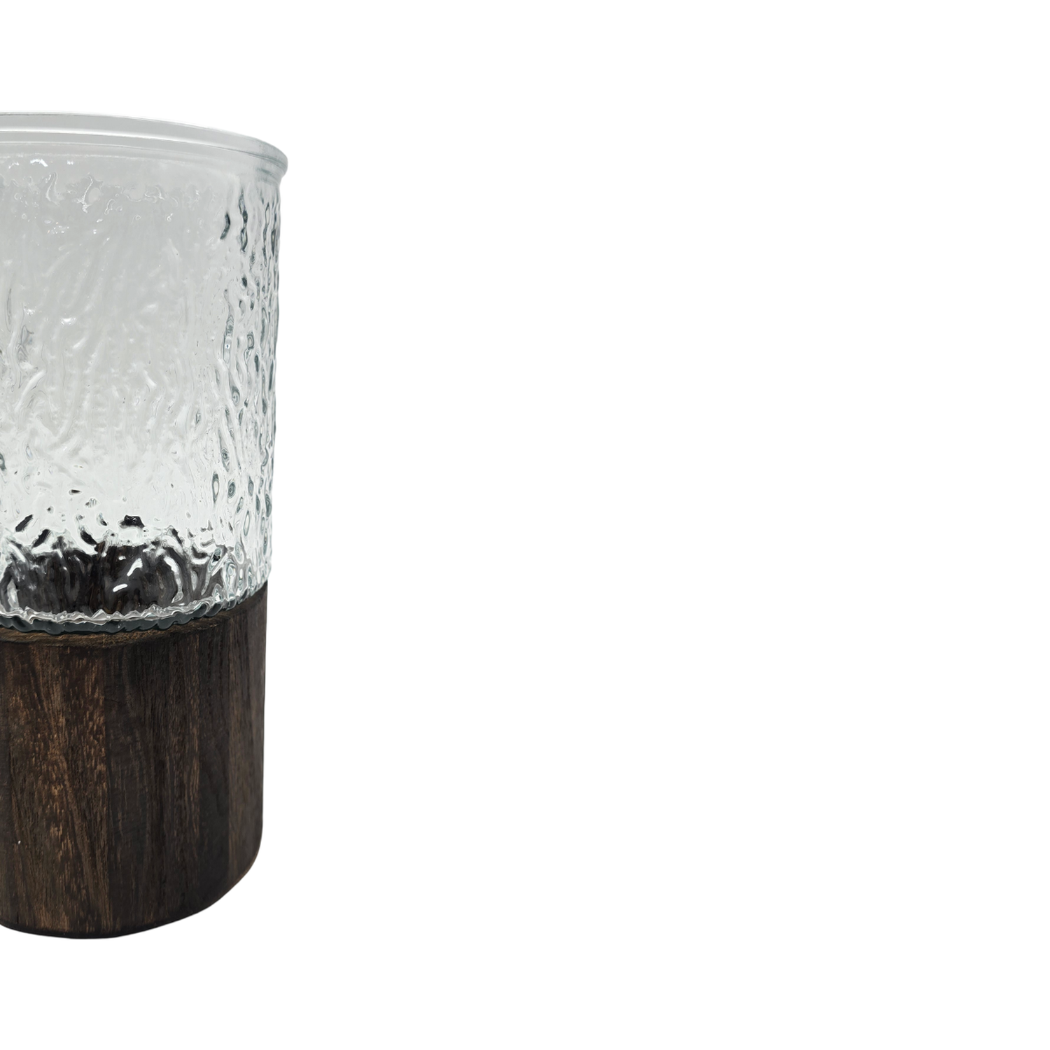 Florero Decorativo De Vidrio Cristal Con Diseño Base Madera-2