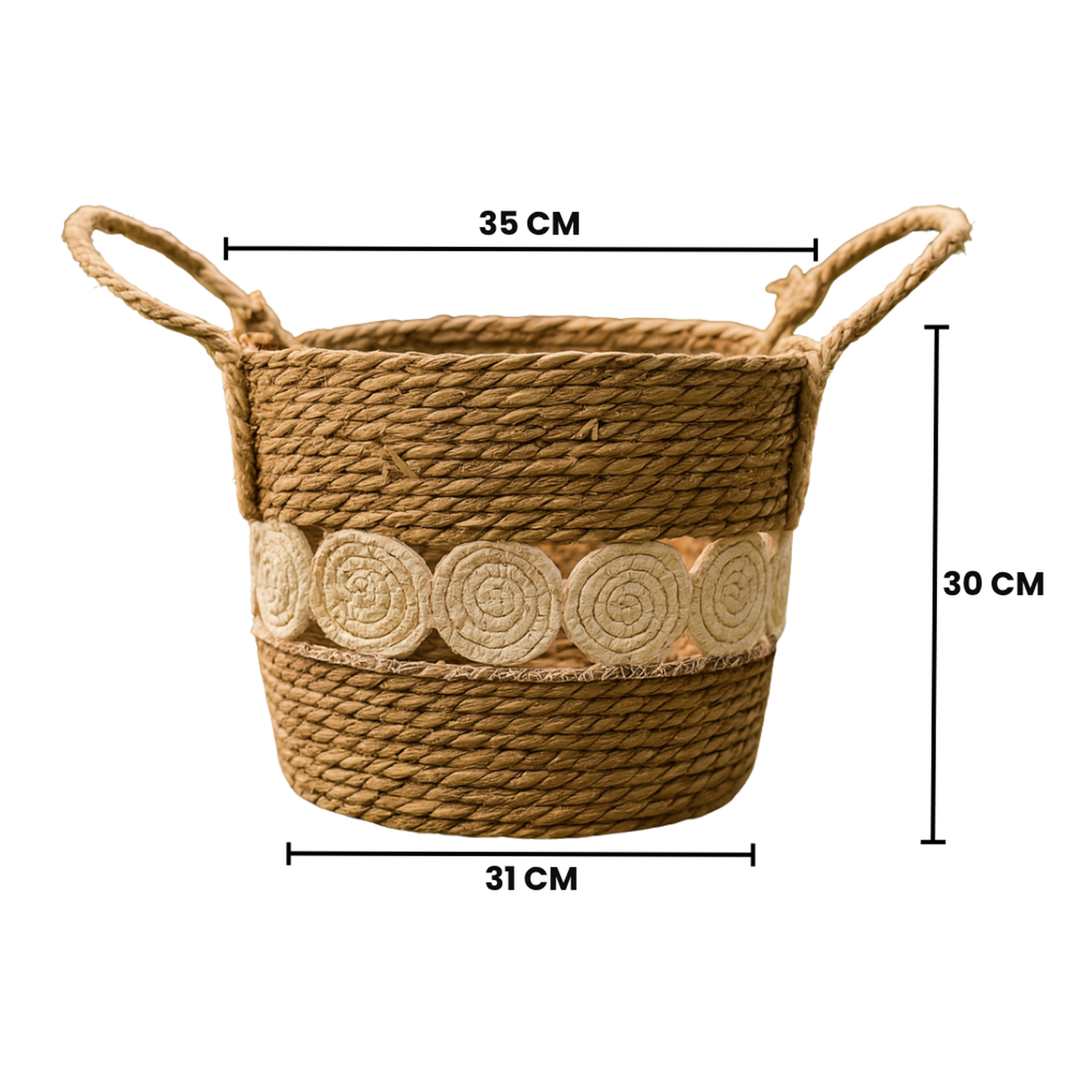 Canasto Cesta Yute Diseño Circulos Tejido Estilo Rustico XL-4