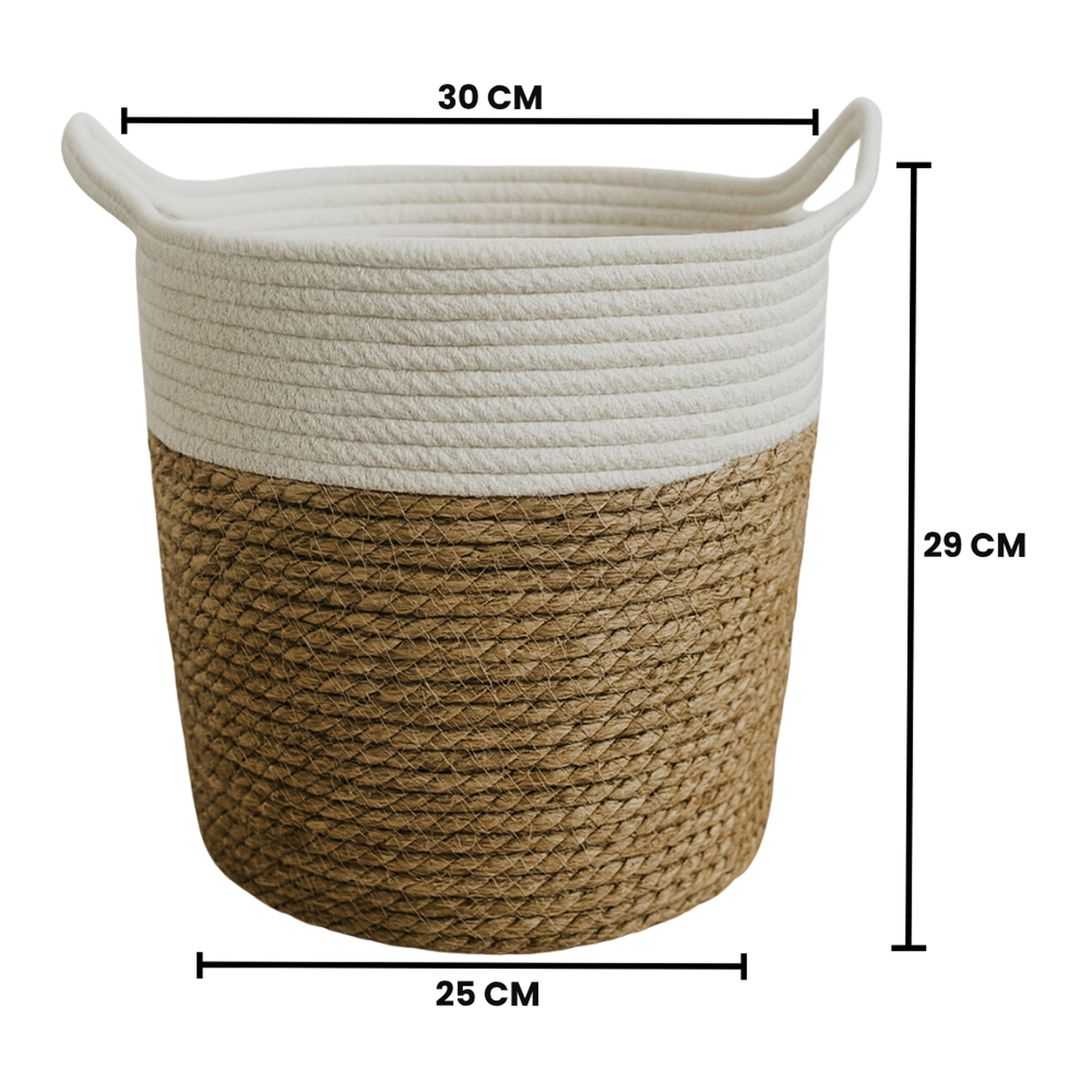 Canasto Cesta Yute Algodón Tejido Estilo Rustico Con Asas L-3