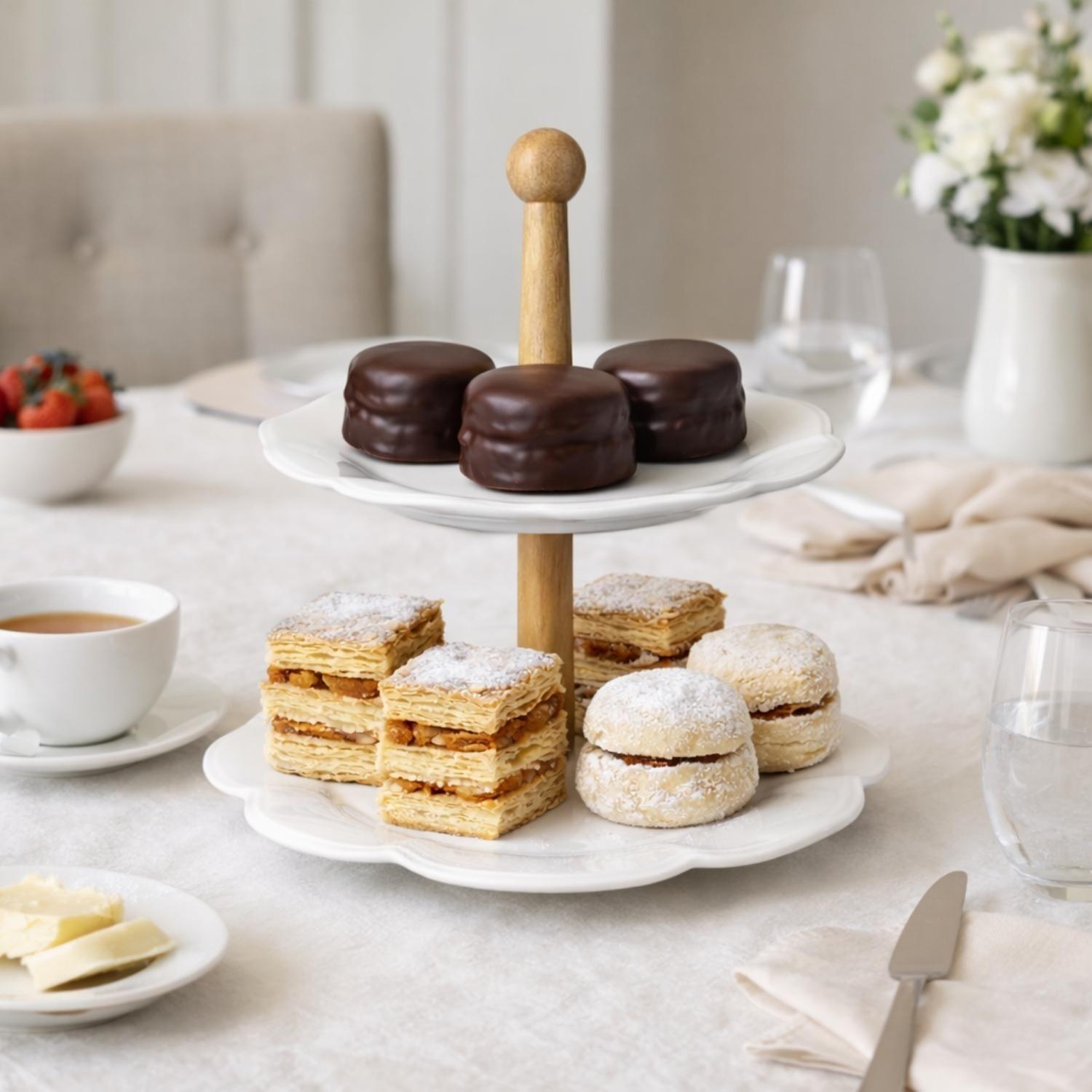 Porta Torta Cupcake Soporte Torre Bandeja Madera Porcelana-2