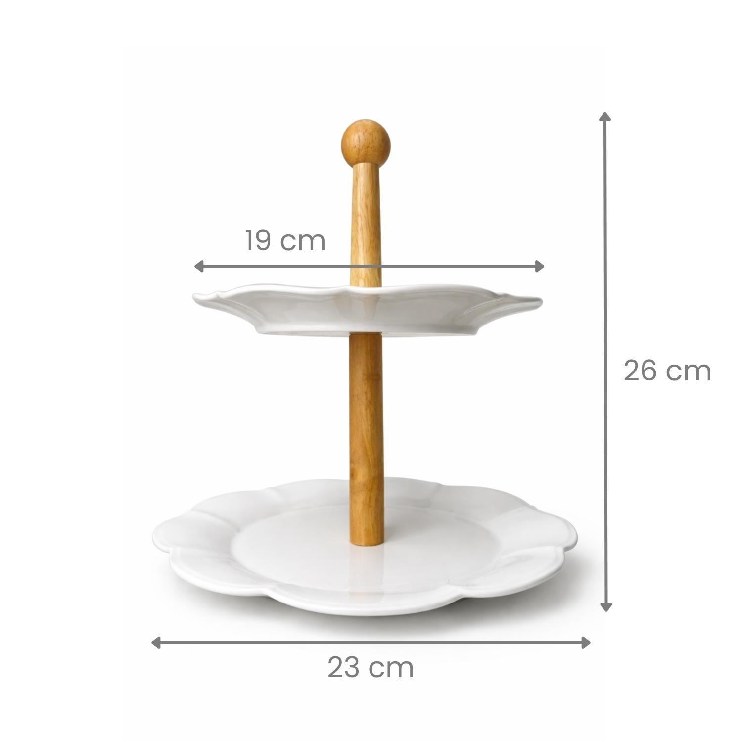 Porta Torta Cupcake Soporte Torre Bandeja Madera Porcelana-4