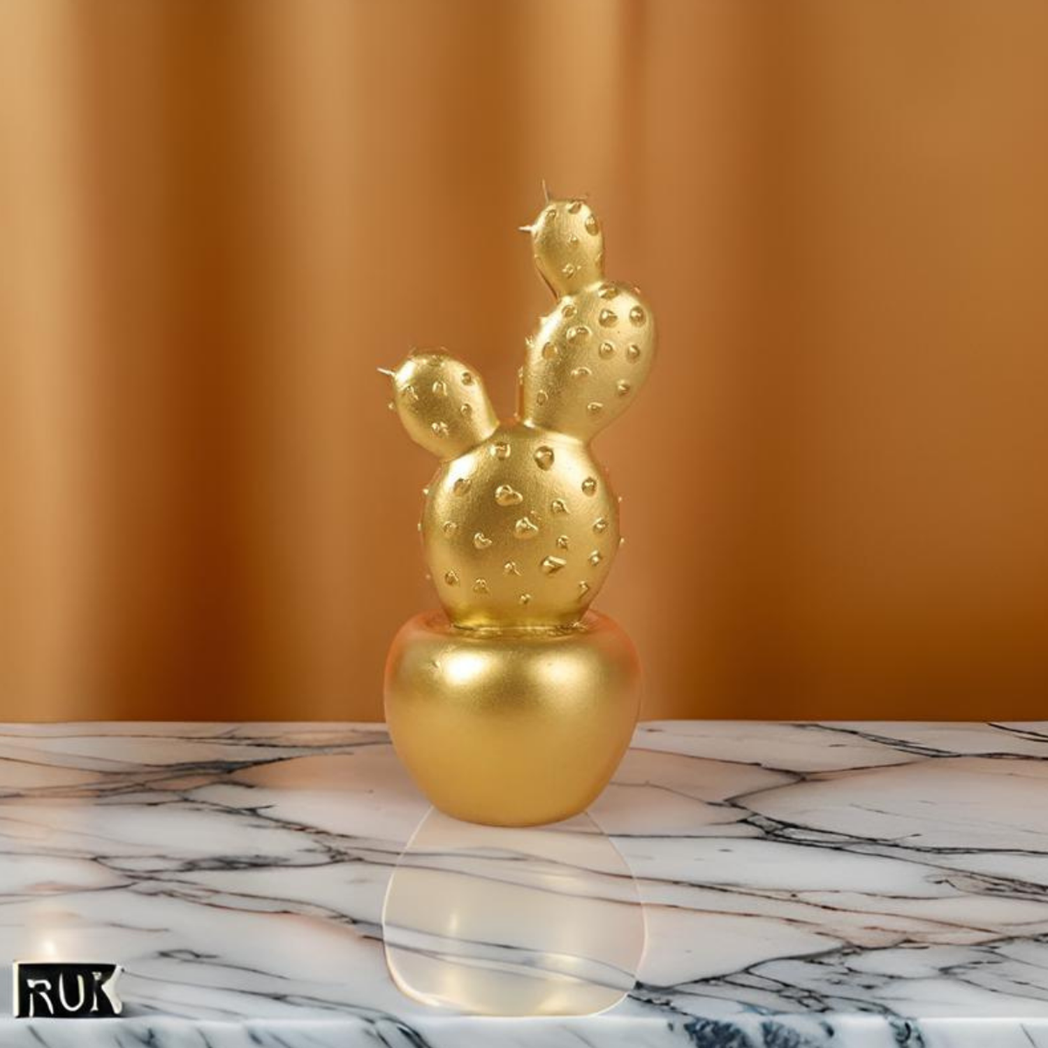 Adorno Cactus De Resina Dorado Decoracion Mesa Oficina D1-2