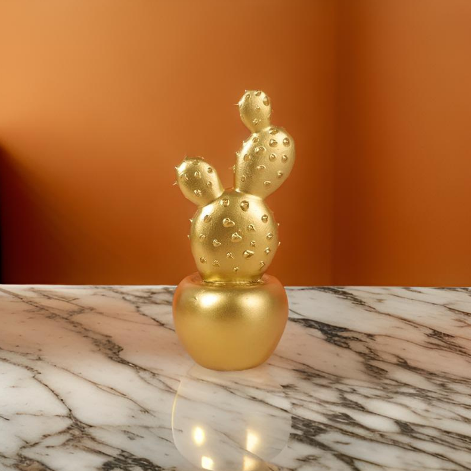 Adorno Cactus De Resina Dorado Decoracion Mesa Oficina D1-3