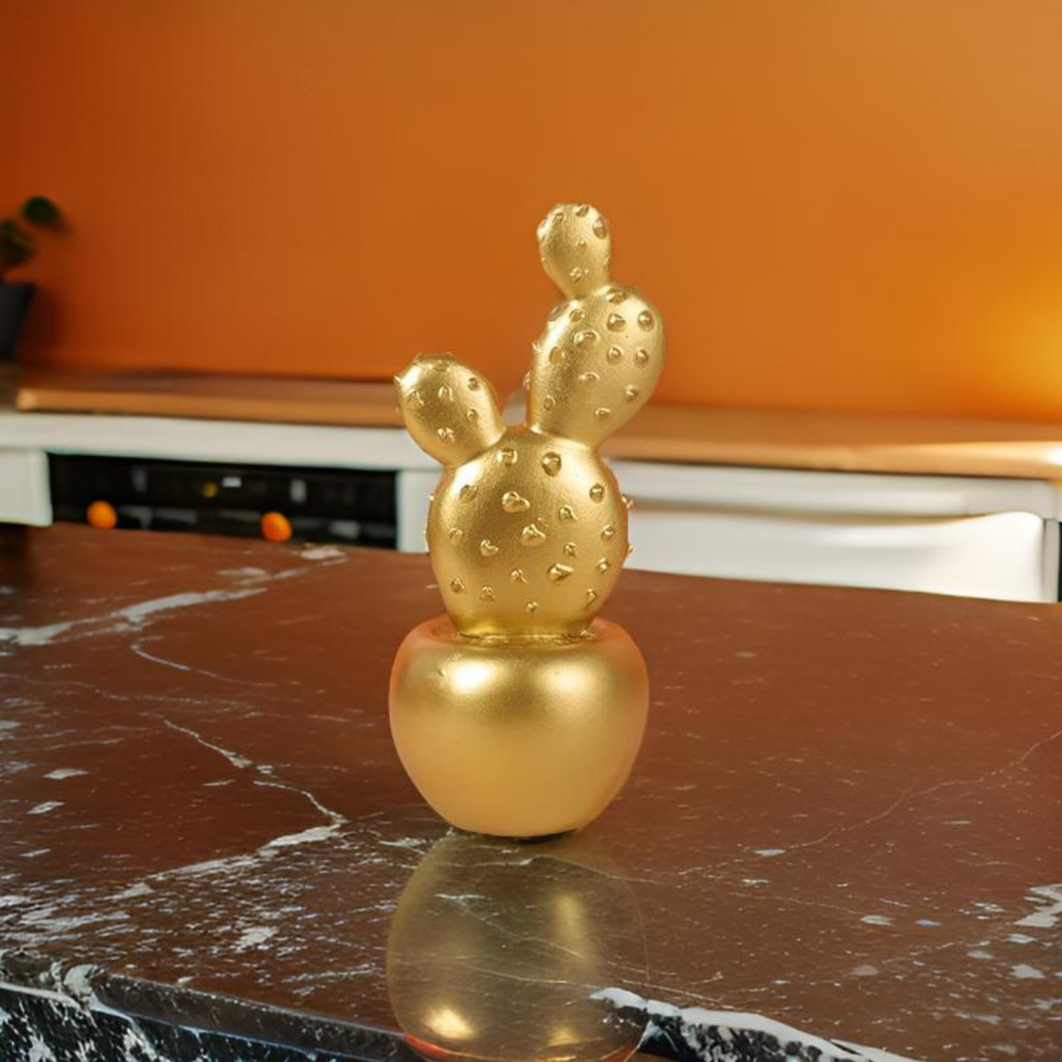 Adorno Cactus De Resina Dorado Decoracion Mesa Oficina D1-4