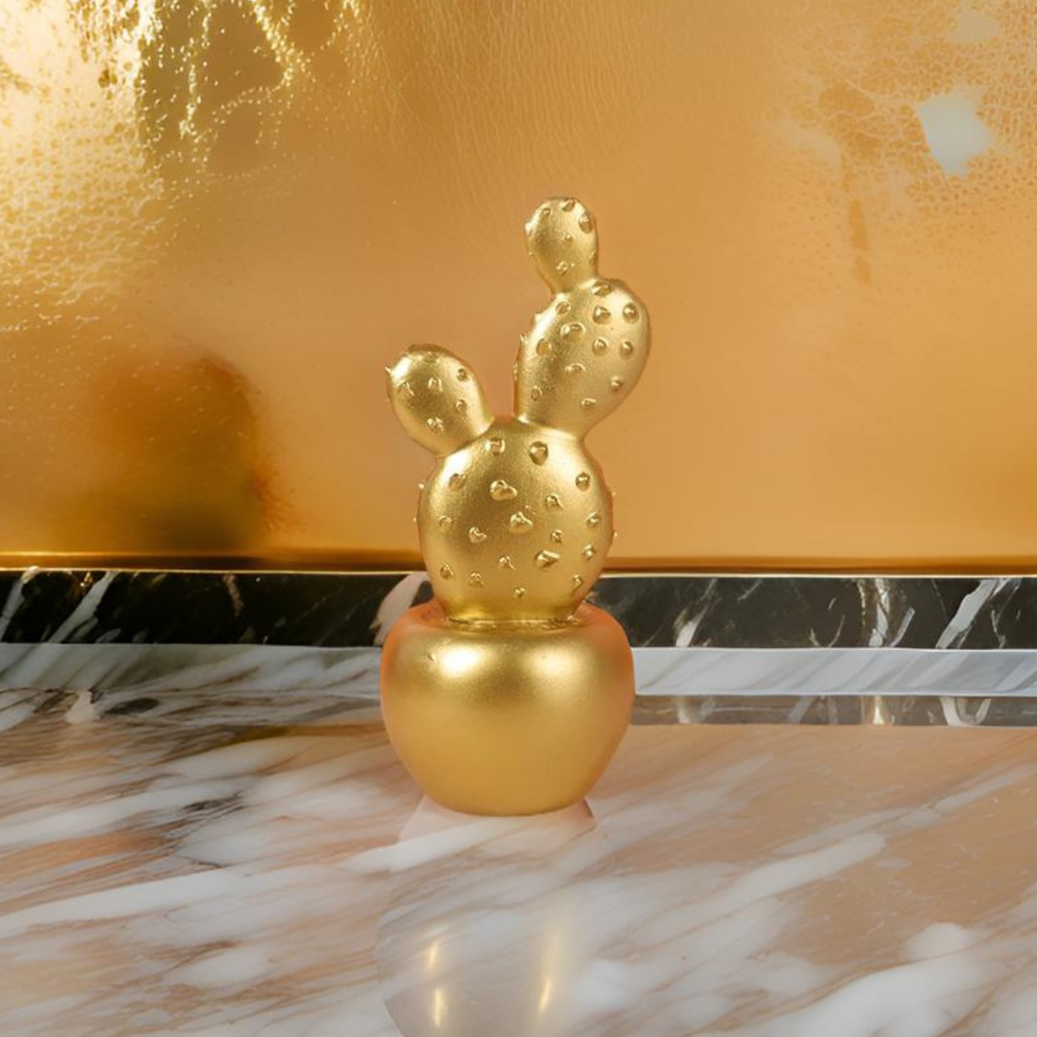 Adorno Cactus De Resina Dorado Decoracion Mesa Oficina D1-5