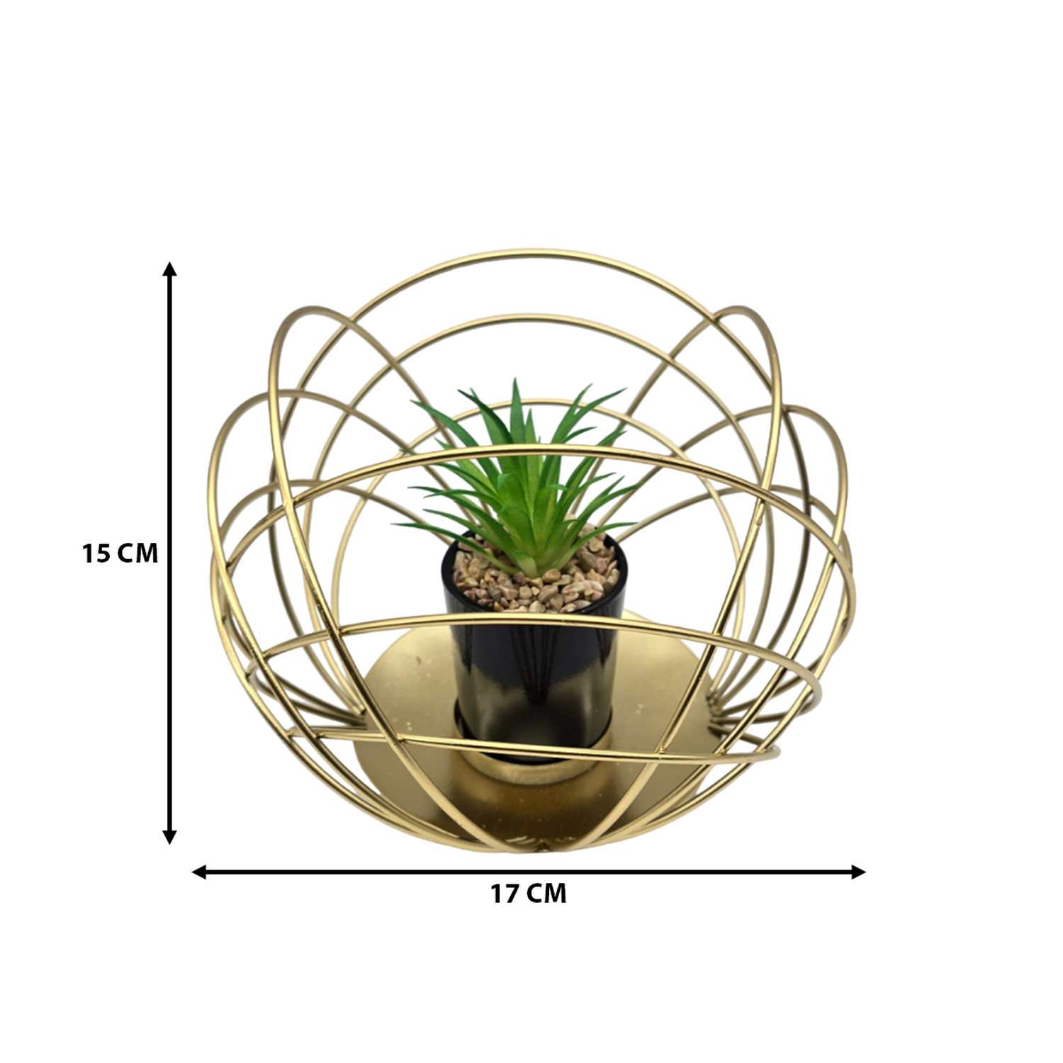 Figura Decorativa Candelabro Esfera Dorada Con Mini Planta-5