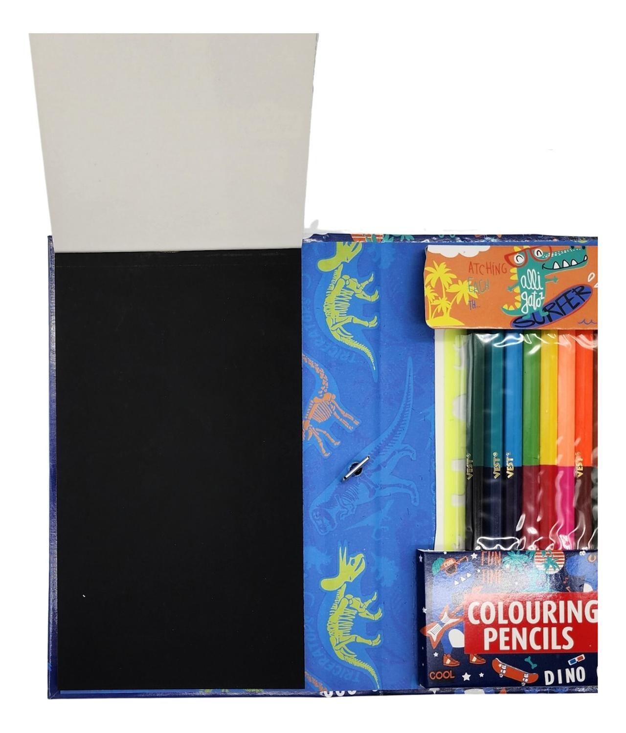 Set De Arte Para Niños Lapices Dibujos Y Pizarra Colorear-2