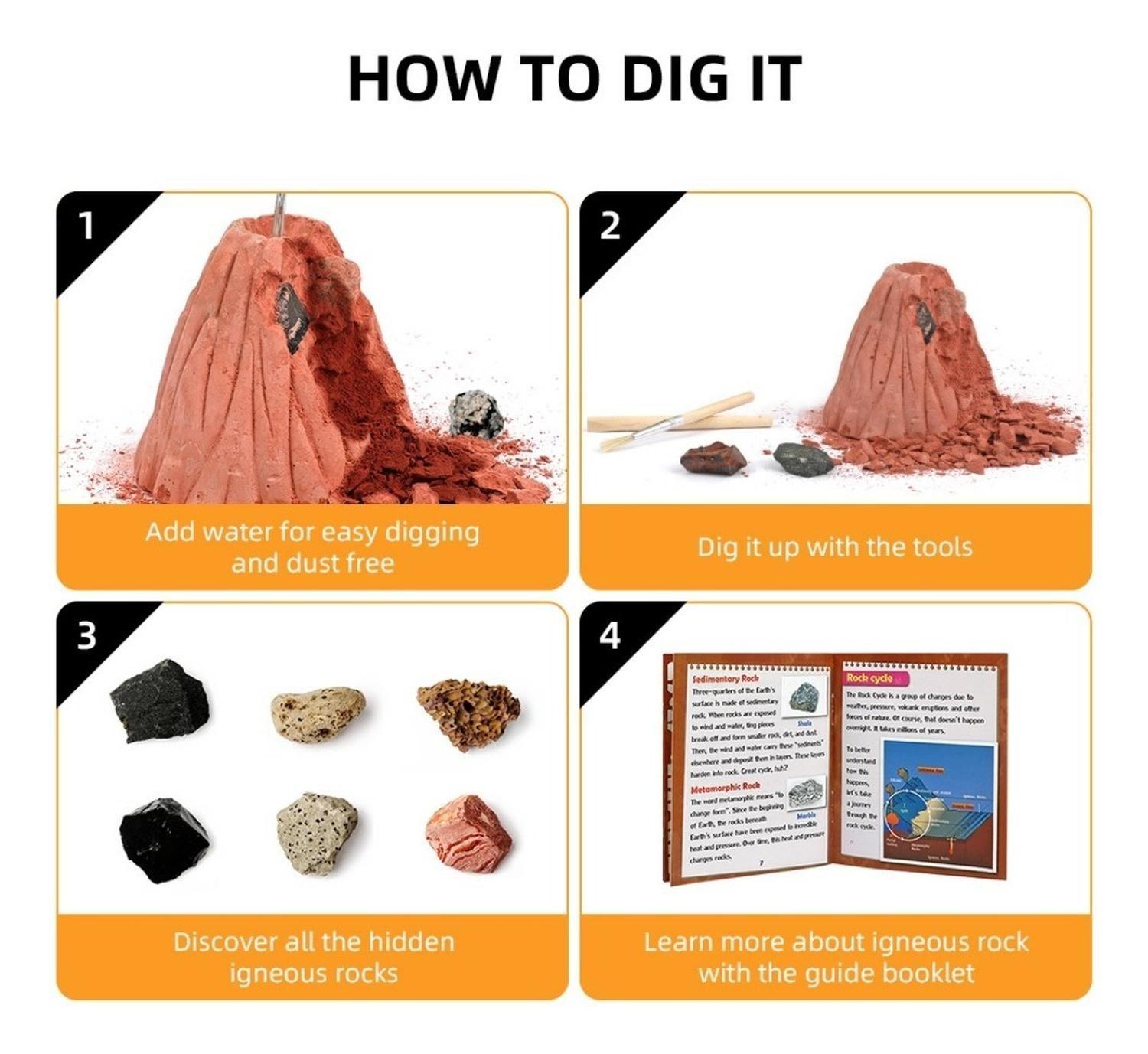 Kit De Excavación Volcán Piedras Volcánicas Juego Educativo-4