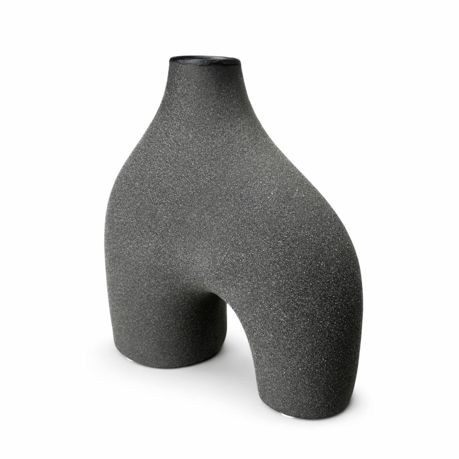 Florero Jarron Ceramica Negro Decorativo Moderno Abstracto-2