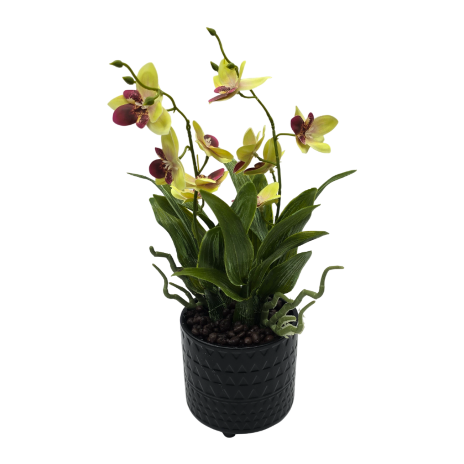 Planta Artificial Orquidea Amarillo Decorativa Macetero Loza-3