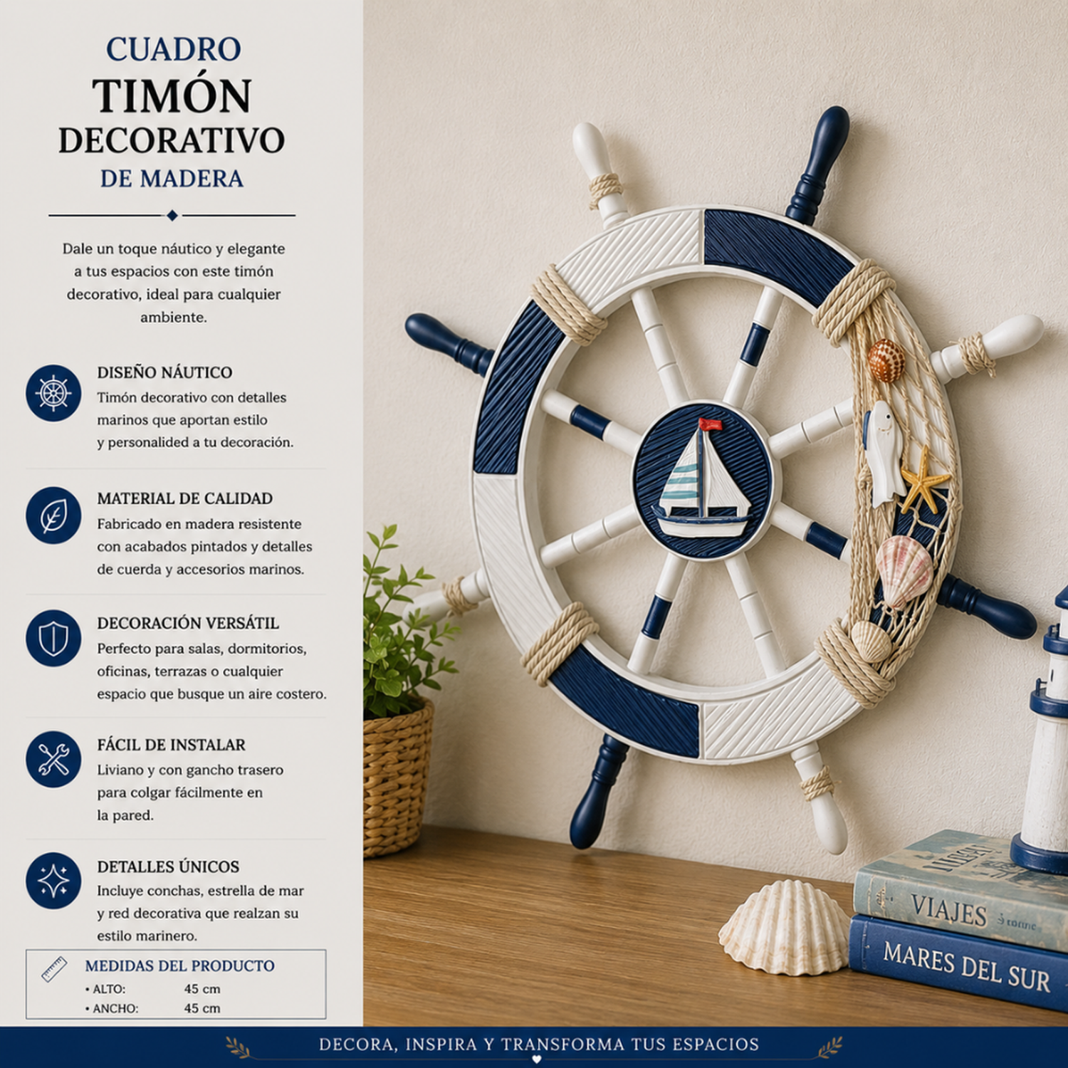Timon De Barco Decorativo De Madera Para Pared Decoracion-3