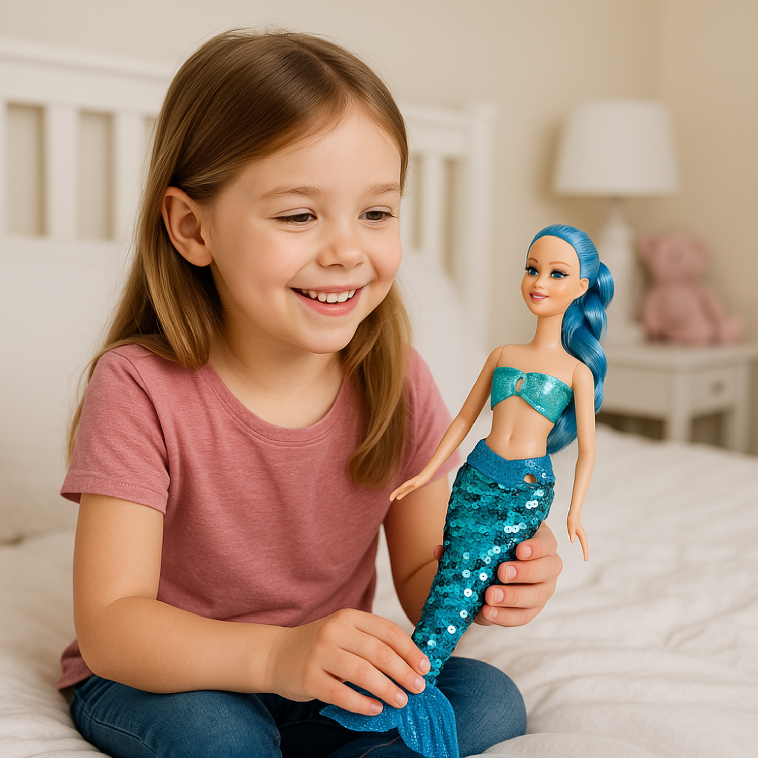 Muñeca Sirena Lovely Con Vestido De Lentejuelas Juguete-4