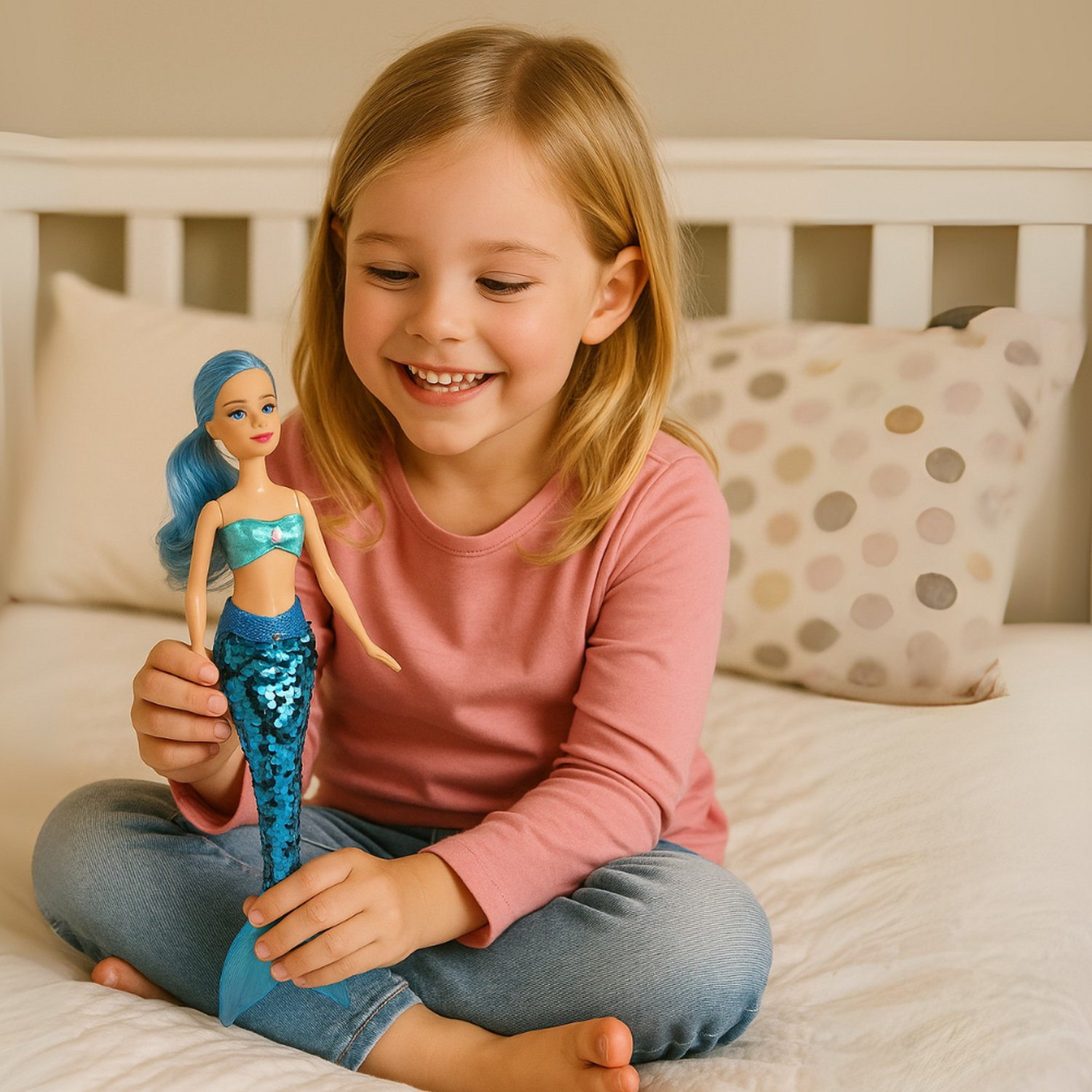 Muñeca Sirena Lovely Con Vestido De Lentejuelas Juguete-5