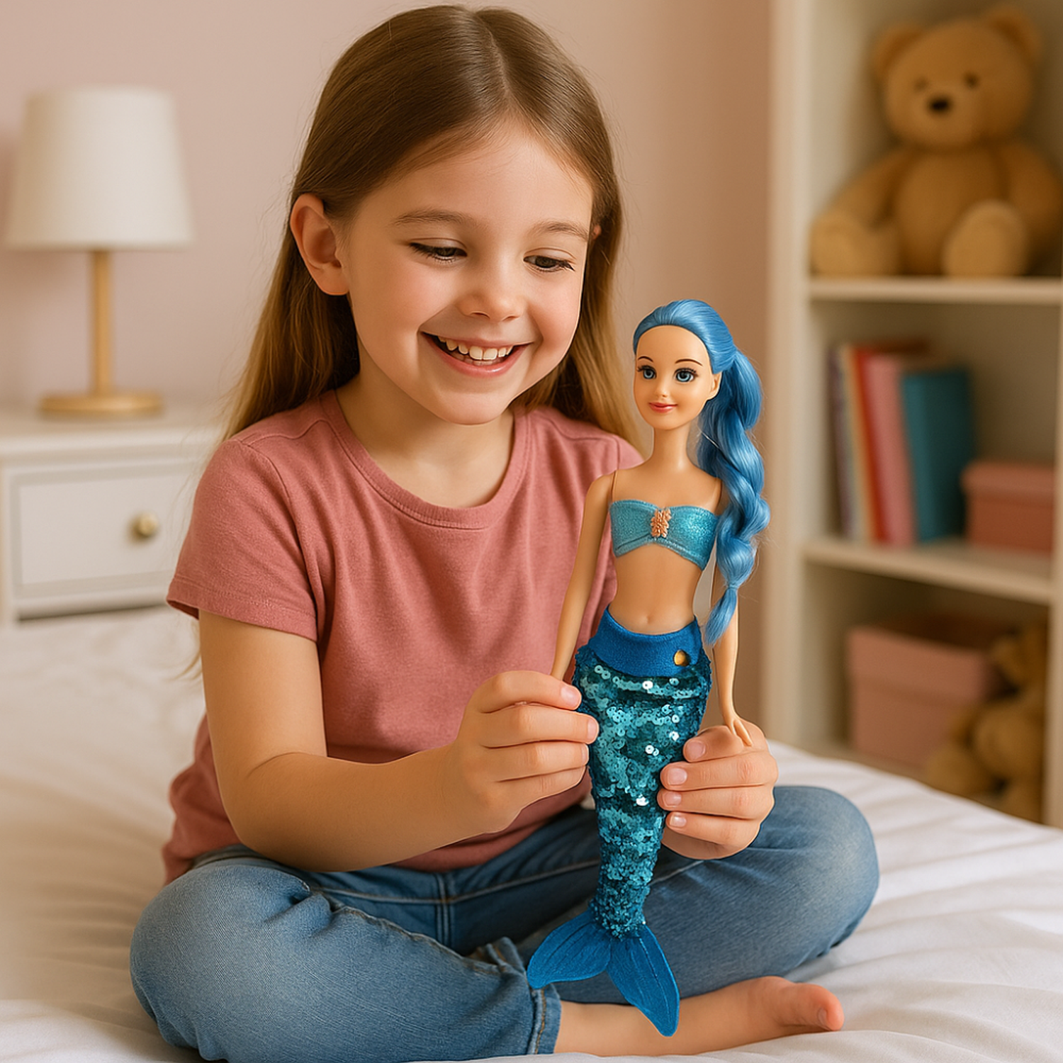 Muñeca Sirena Lovely Con Vestido De Lentejuelas Juguete-6