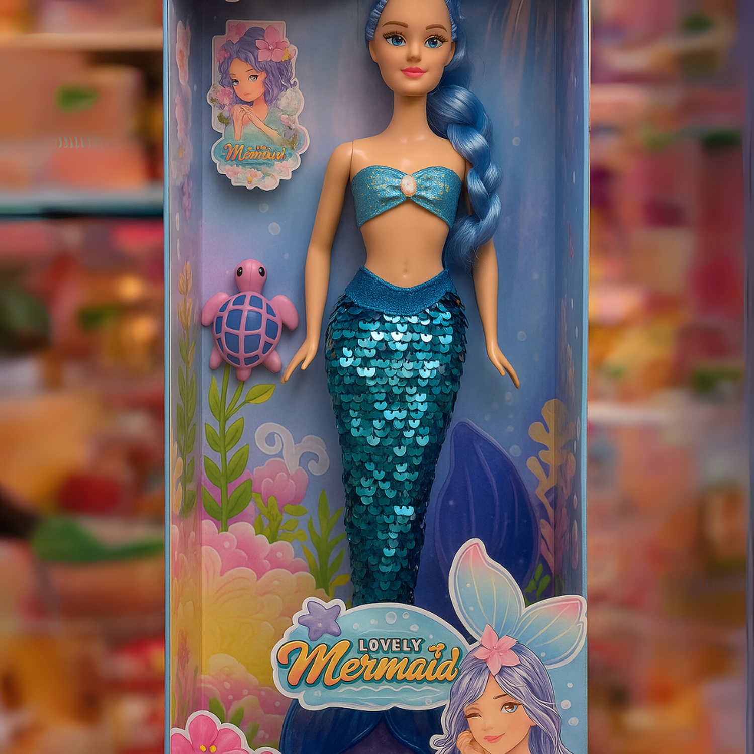 Muñeca Sirena Lovely Con Vestido De Lentejuelas Juguete-3