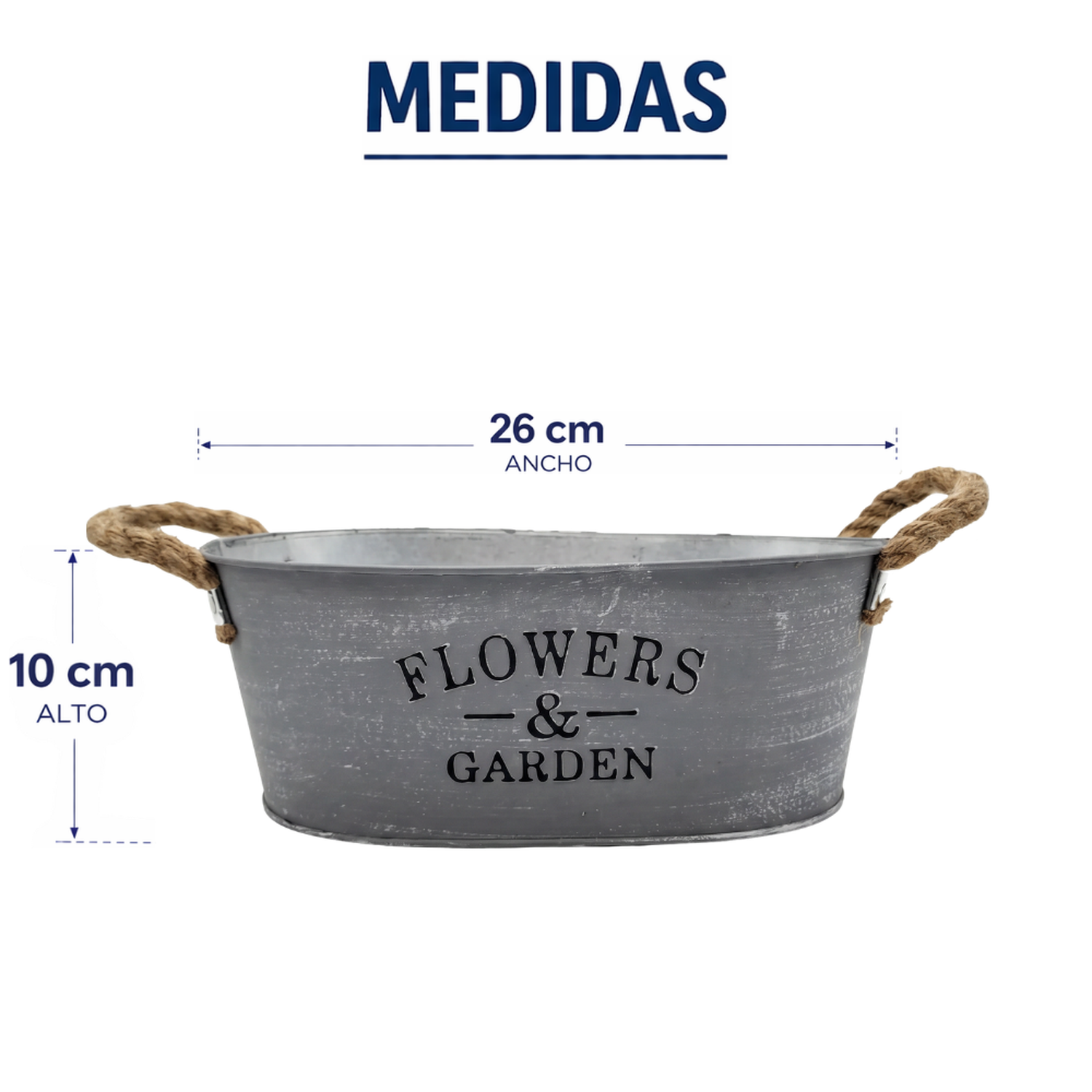 Set 2 Macetero Metalico Gris Ovalado Decorativo Con Asas M-6