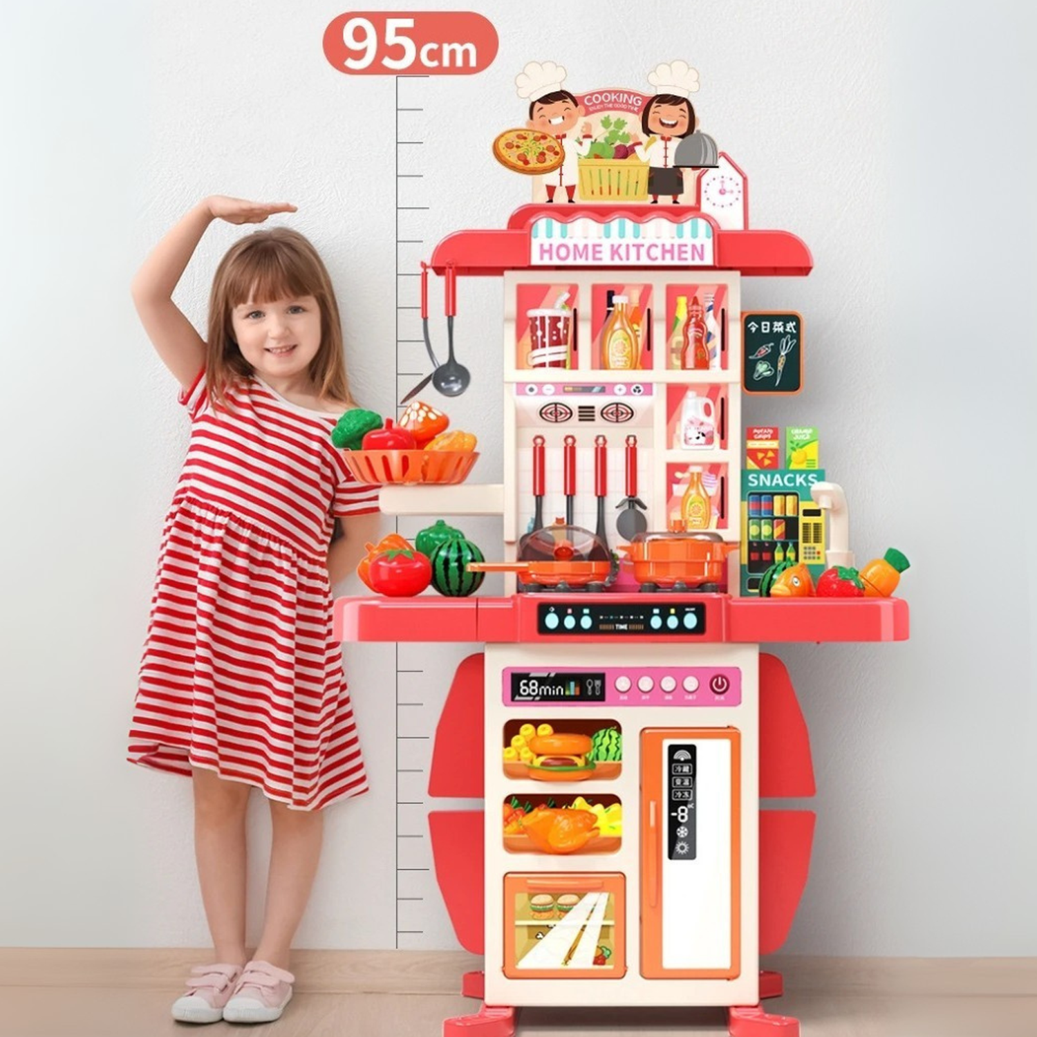 Cocina de Juguete Grande Para Niños 95 Cm Agua Vapor Sonido-2