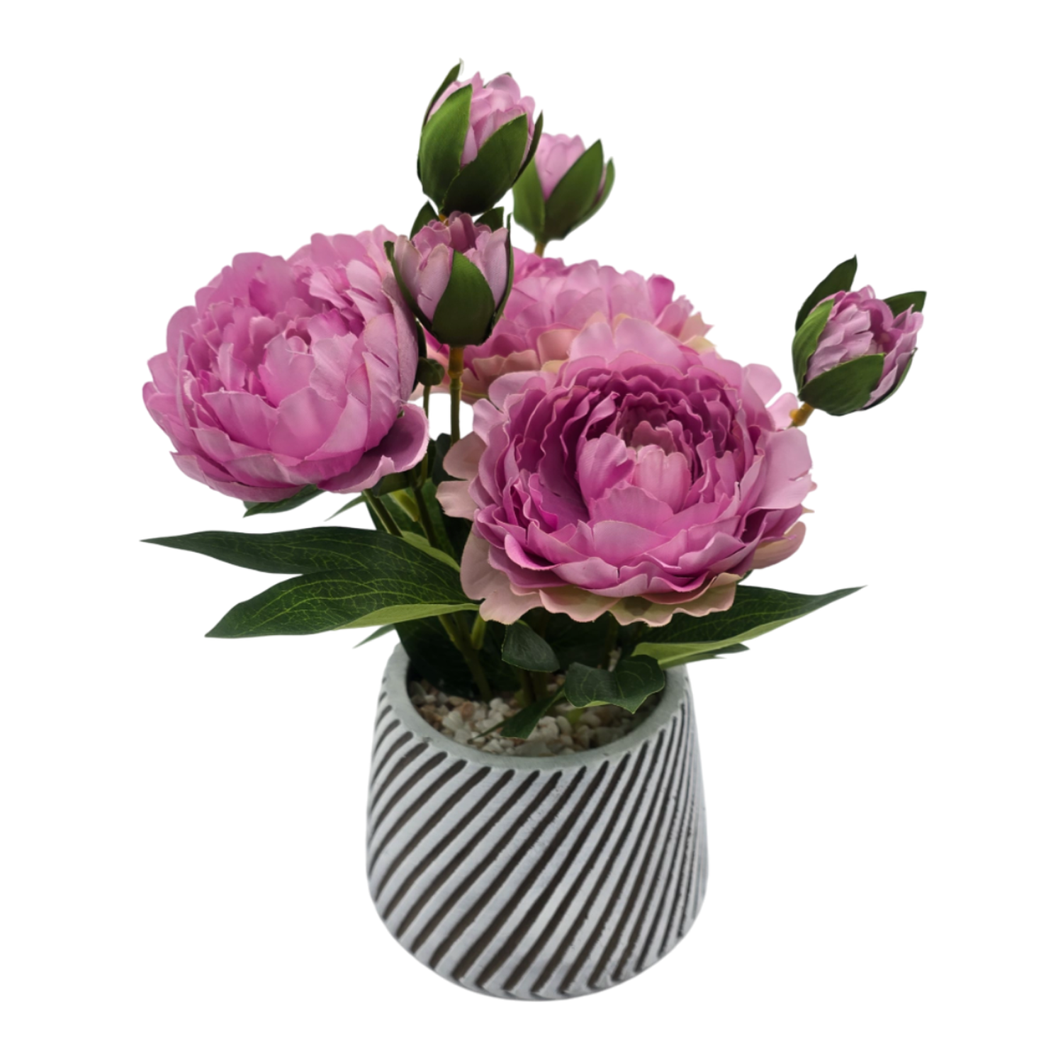 Planta Artificial Macetero a Rayas Con Rosas Decorativas-2