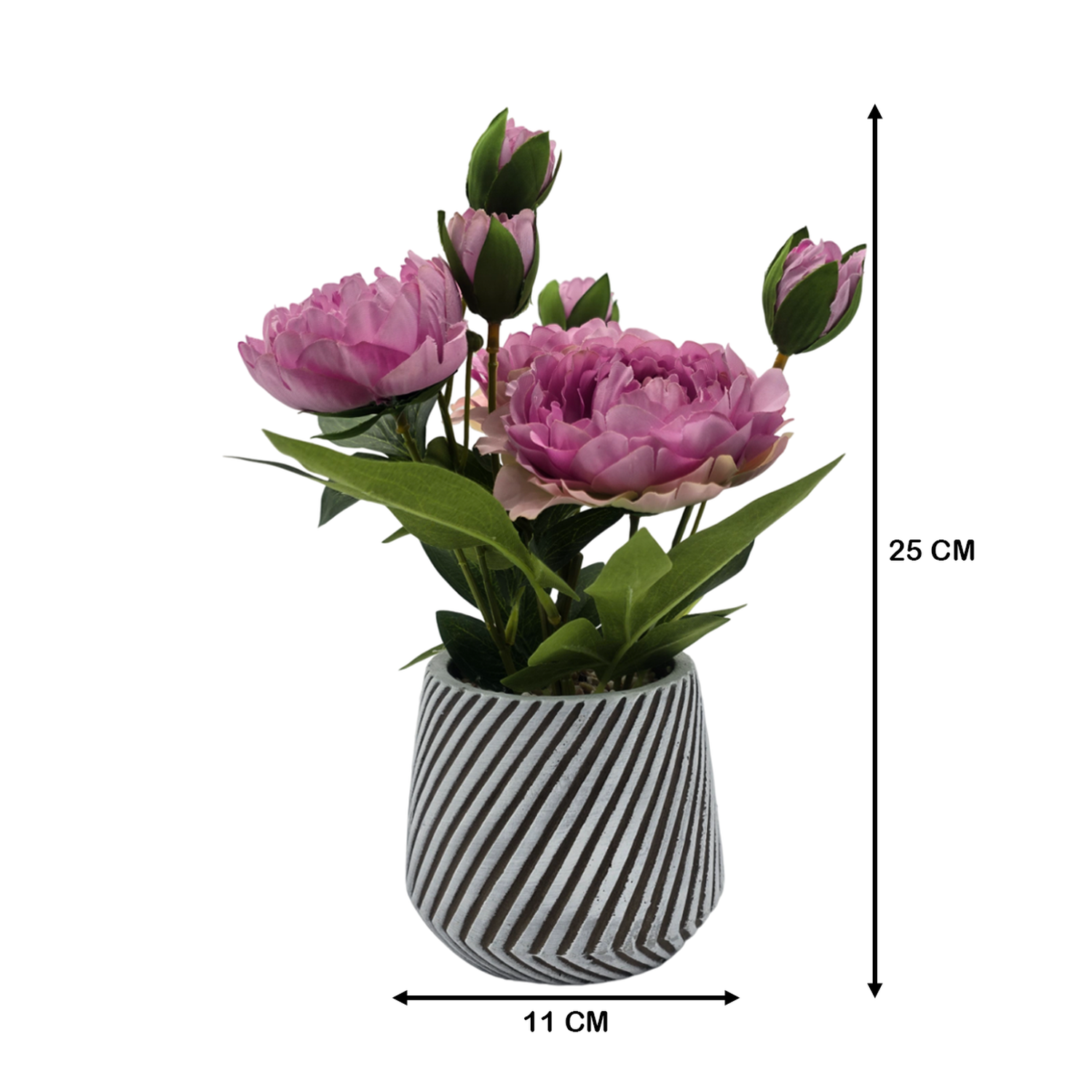 Planta Artificial Macetero a Rayas Con Rosas Decorativas-4