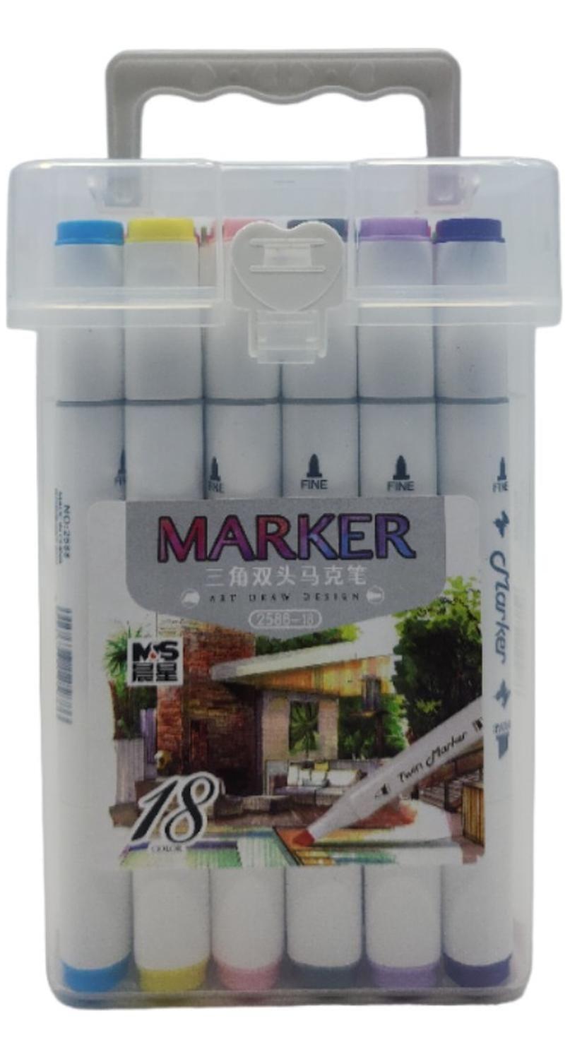 Set Marcadores Doble Punta 18 Lapices Plumones Arte Marker-1