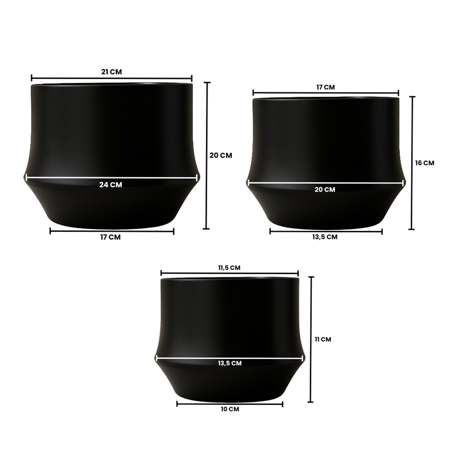 Set 3 Maceteros Maceta De Ceramica Elegante Negro Liso-4