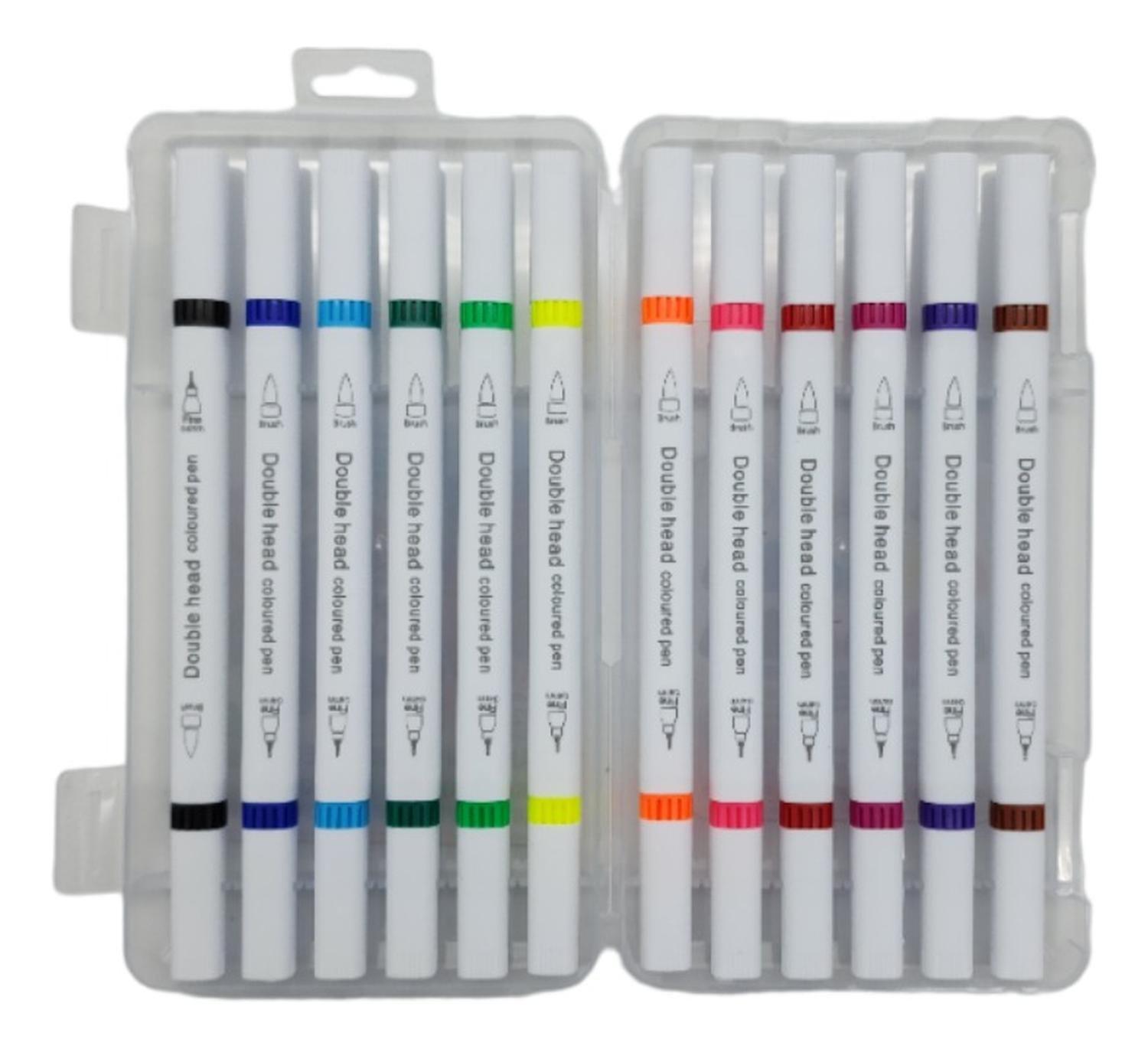 Set Marcadores Doble Punta 12 Lapices Plumones Watercolor-2