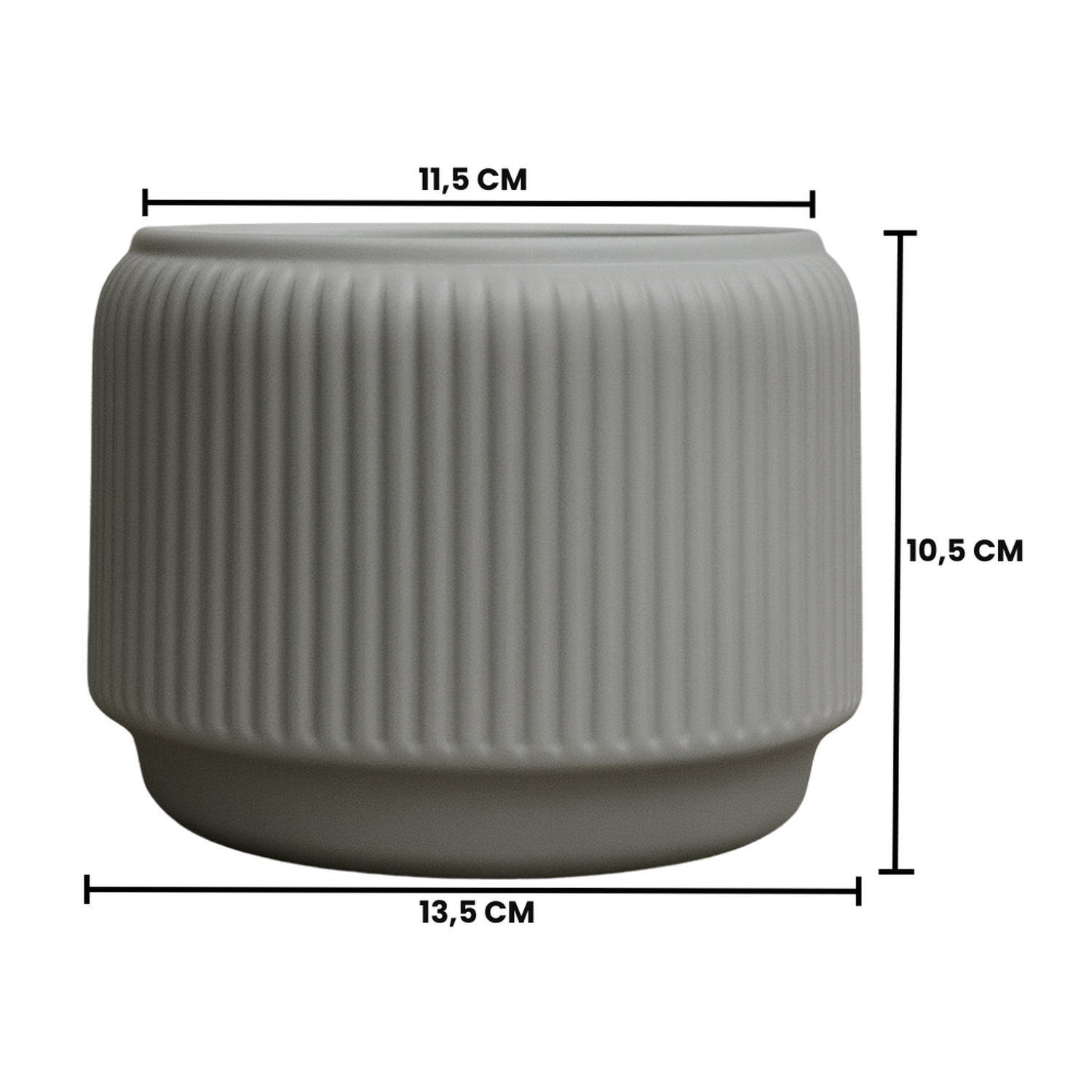 Macetero De Ceramica Gris Mate Textura Acanalada S-3