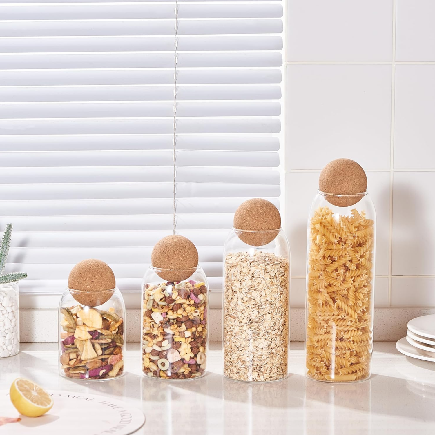 Set 4 Botellas Frascos Vidrio Transparente Tapa De Corcho-2