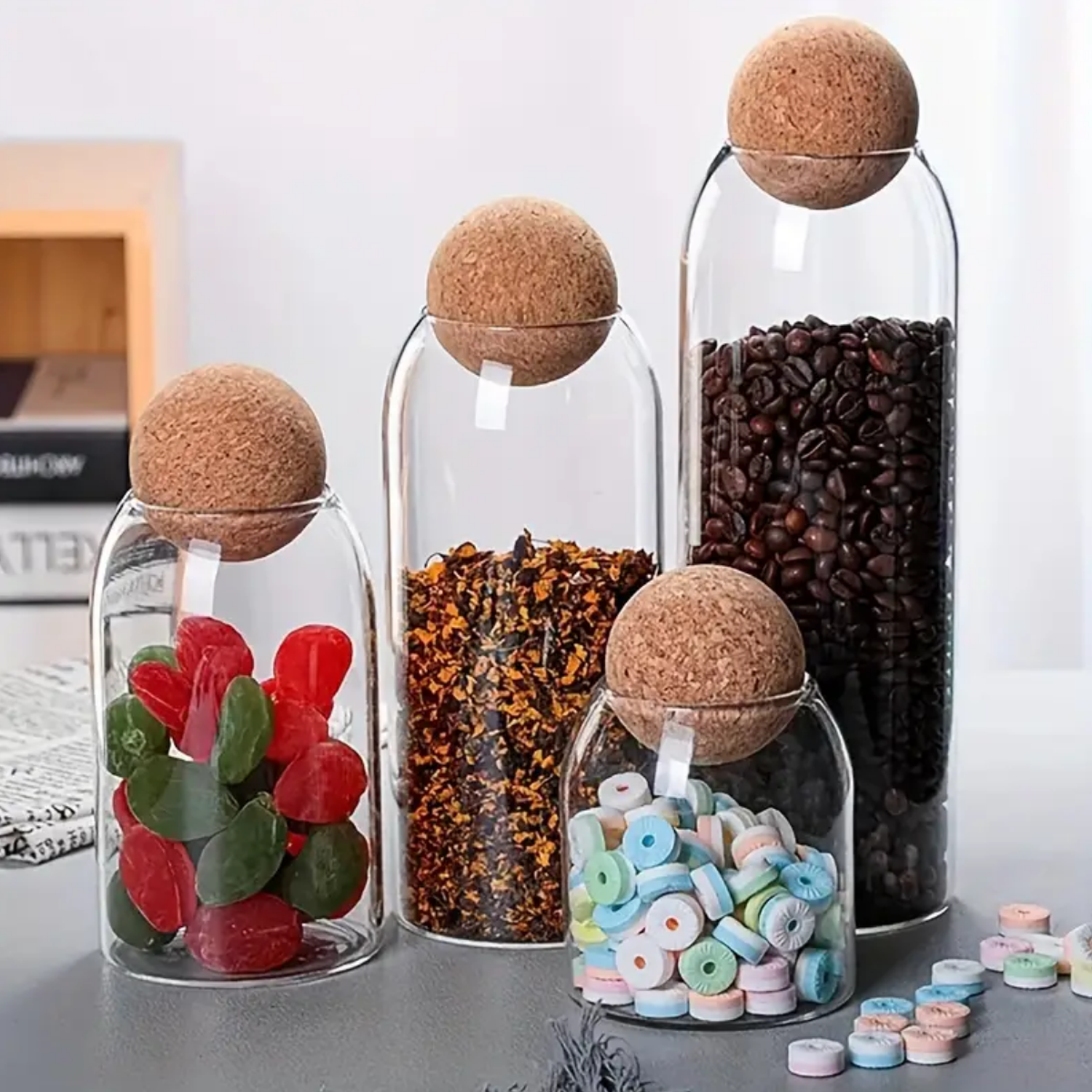 Set 4 Botellas Frascos Vidrio Transparente Tapa De Corcho-4