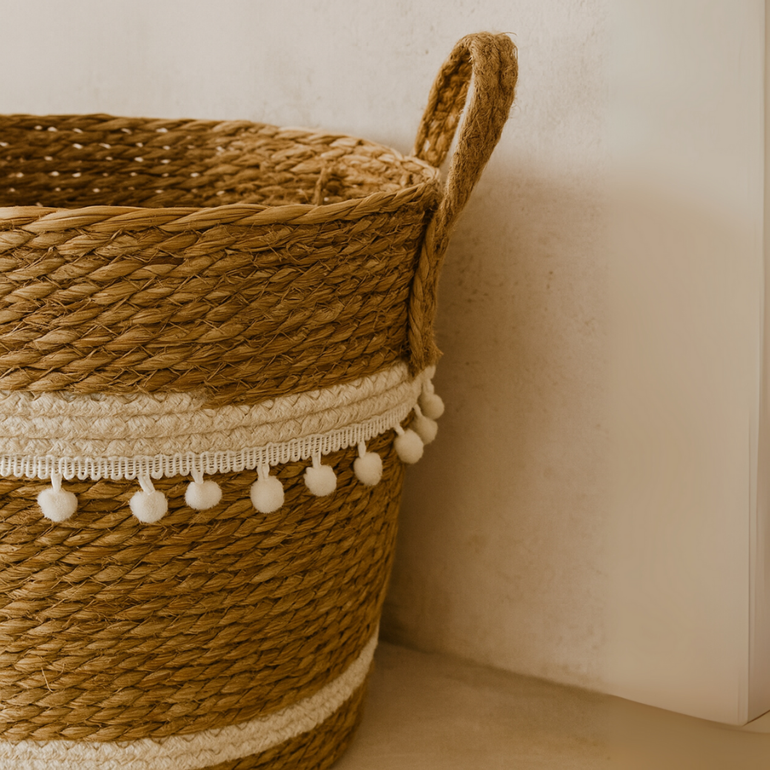 Canasto Cesta Yute Diseño Algodón Tejido Estilo Rustico S-2