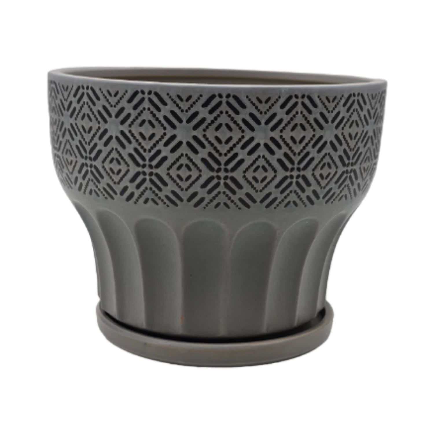 Macetero Maceta De Ceramica Gris Patrones Negro Alto M-0