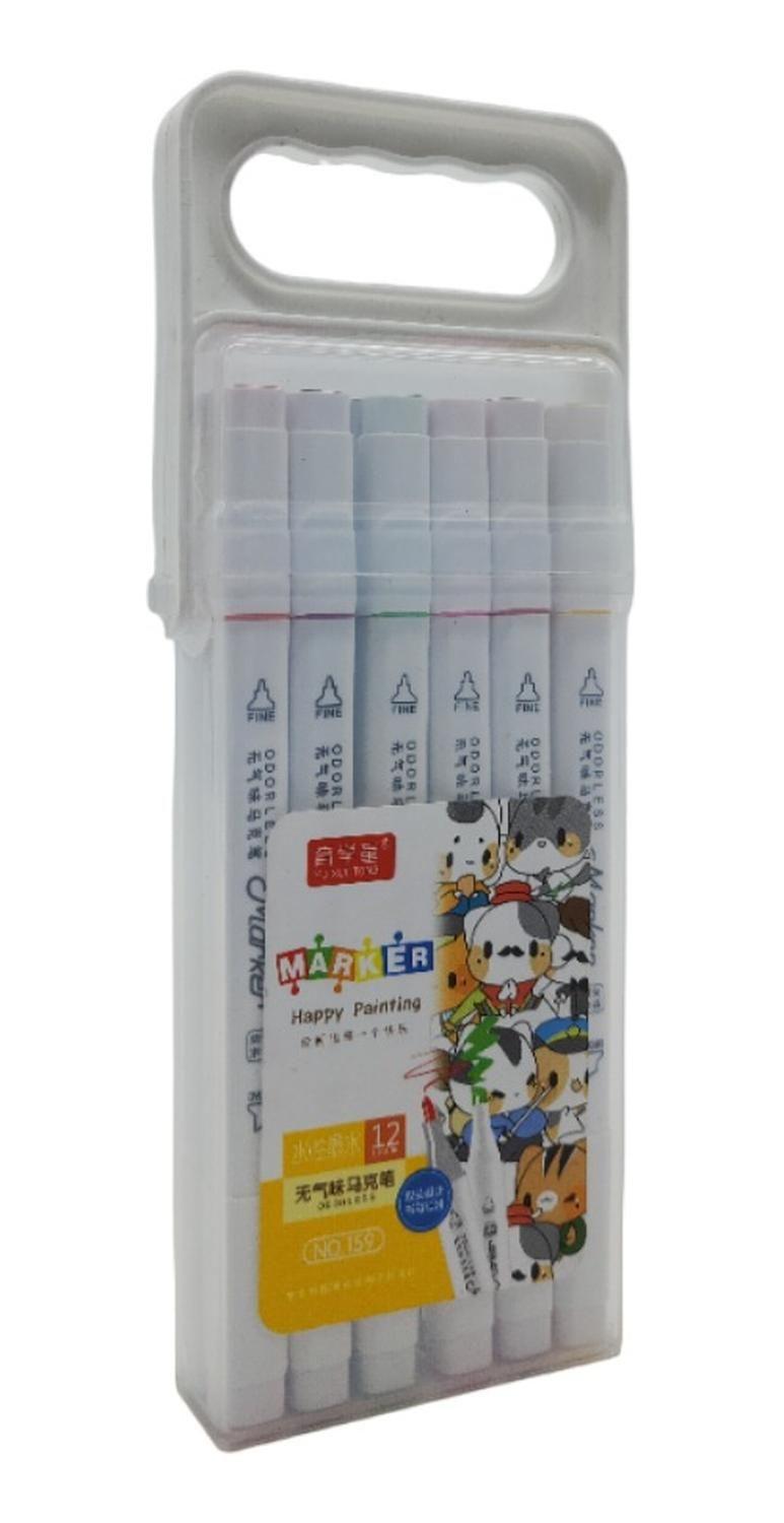Set 12 Marcadores Happy Painting Doble Punta A Base De Agua-0