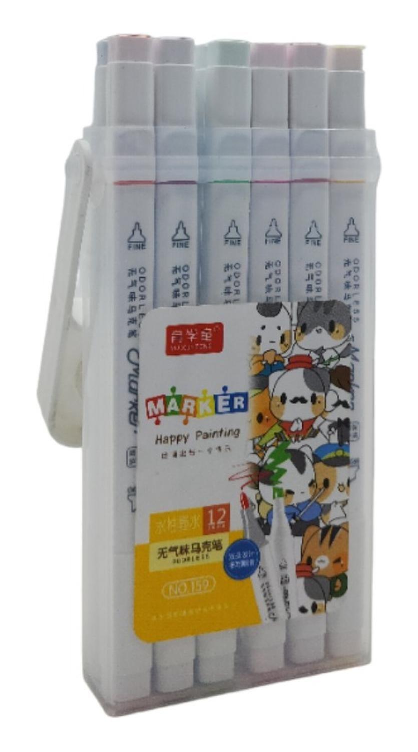 Set 12 Marcadores Happy Painting Doble Punta A Base De Agua-1