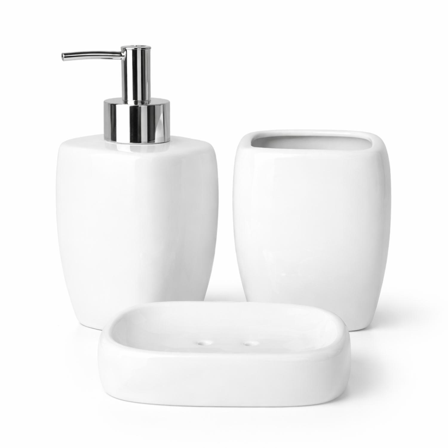 Set De Baño Jabonera Juego De Accesorios 3 Piezas Blanco-2