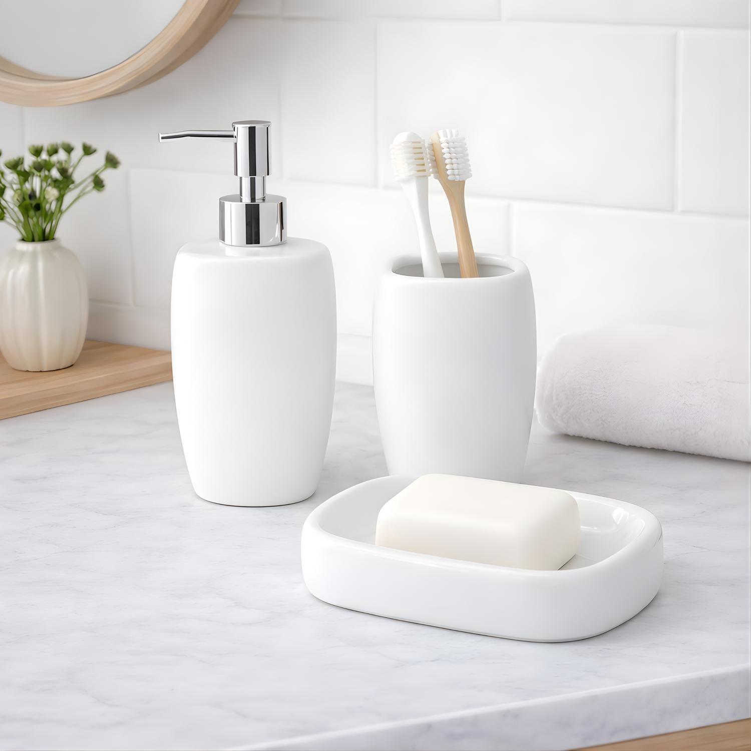 Set De Baño Jabonera Juego De Accesorios 3 Piezas Blanco-7