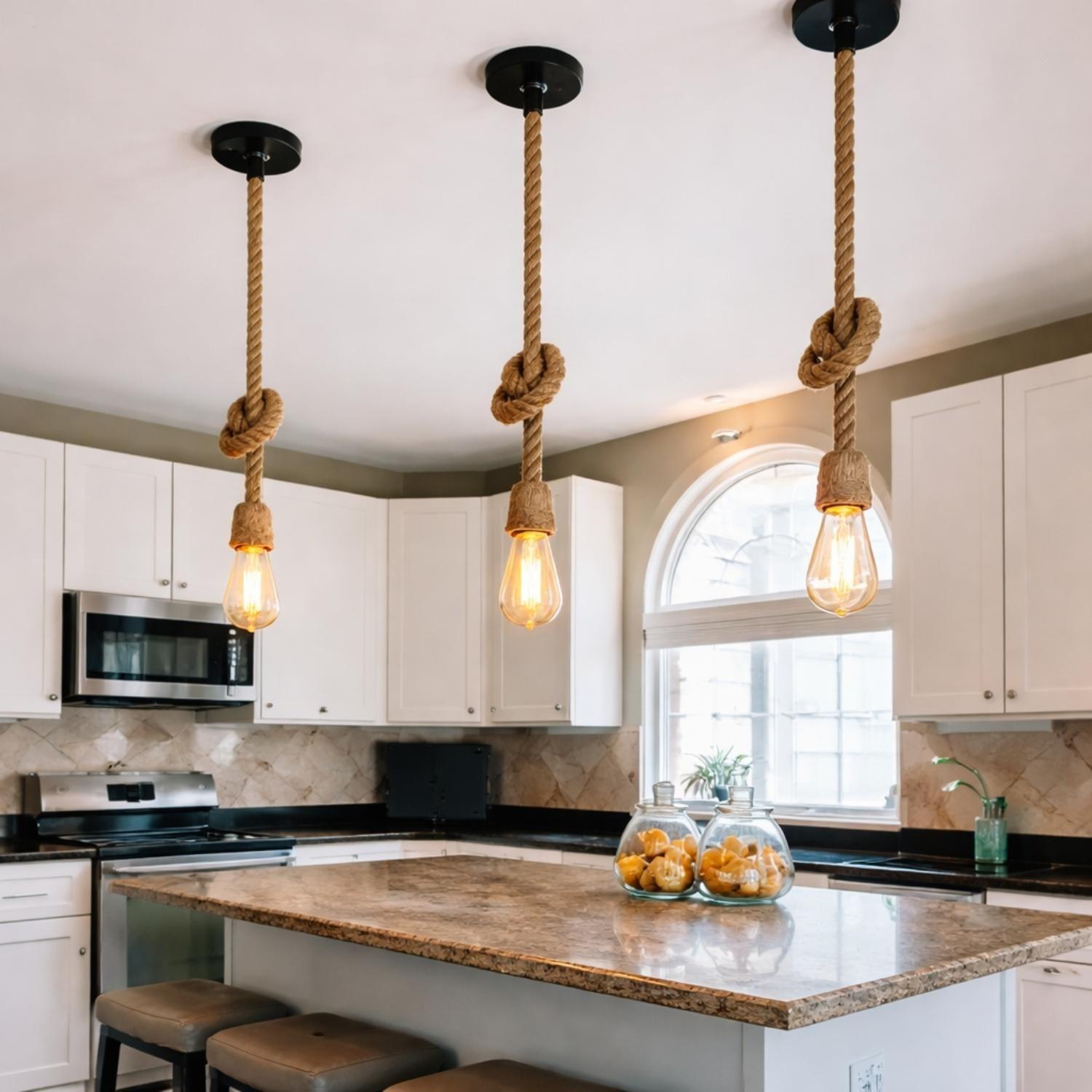 Lampara Colgante De Techo Vintage Cuerda Soga Rustica E27-4