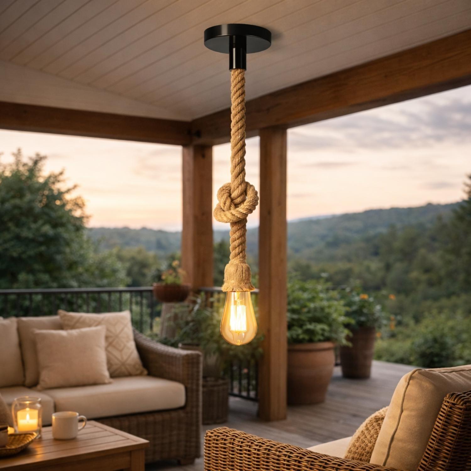 Lampara Colgante De Techo Vintage Cuerda Soga Rustica E27-5