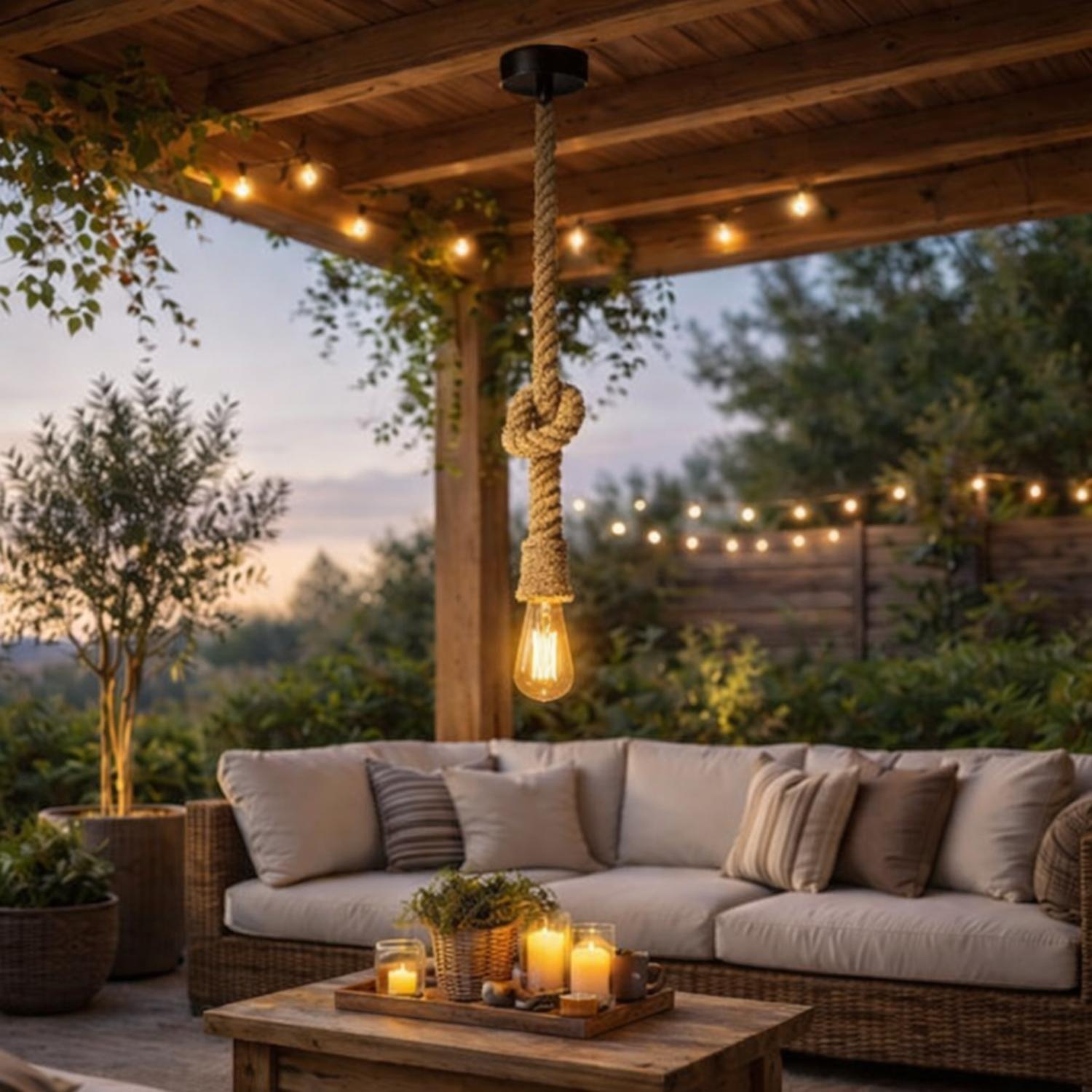 Lampara Colgante De Techo Vintage Cuerda Soga Rustica E27-6