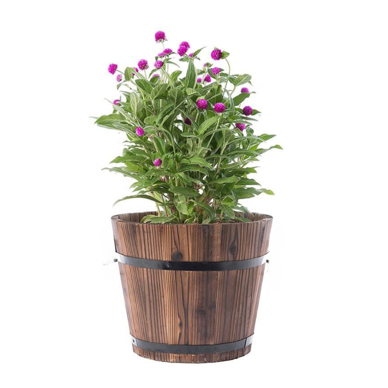 Macetero De Madera Tipo Barril Para Jardin Terraza Planta S-3