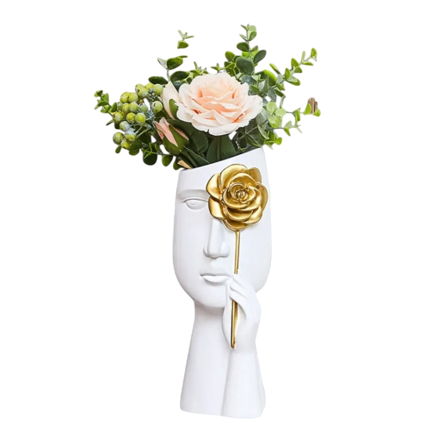 Florero Retrato Nordico Escultura Rostro De Resina Blanco-0