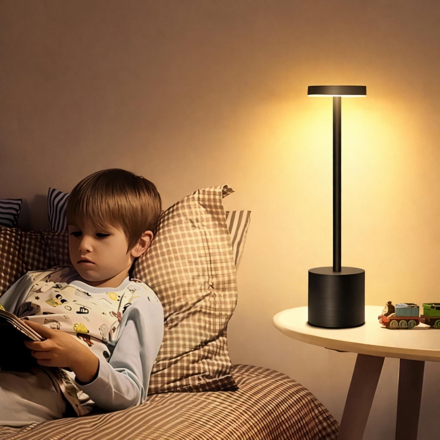 Lampara LED Tactil Metal Negro Velador Mesa Inalambrica USB-2